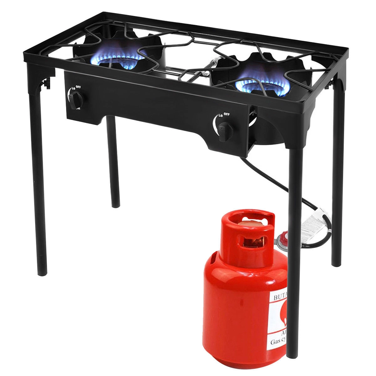 SUGIFT 150000 BTU Double Burner Stove BBQ Grill Cast Iron LPG Outdoor Stove 3.35-sq-ft Cooking Area 31-in Wide Black