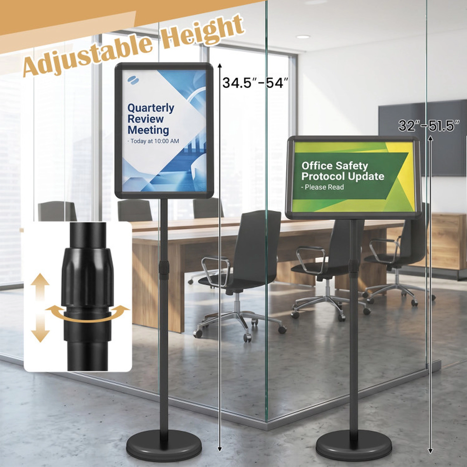 SUGIFT Height Adjustable 11 x 17-in Snap-Open Sign Holder Stand with Telescoping Pole and Fillable Base Black