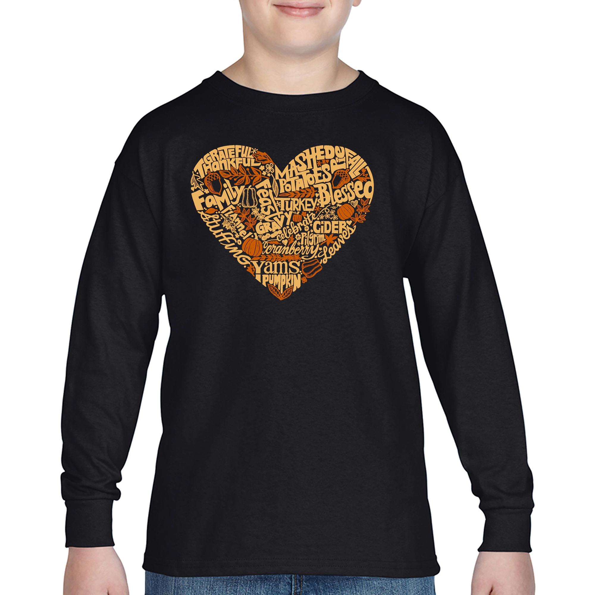 LA Pop Art Boys Long Sleeve T-Shirt - Thanksgiving Heart