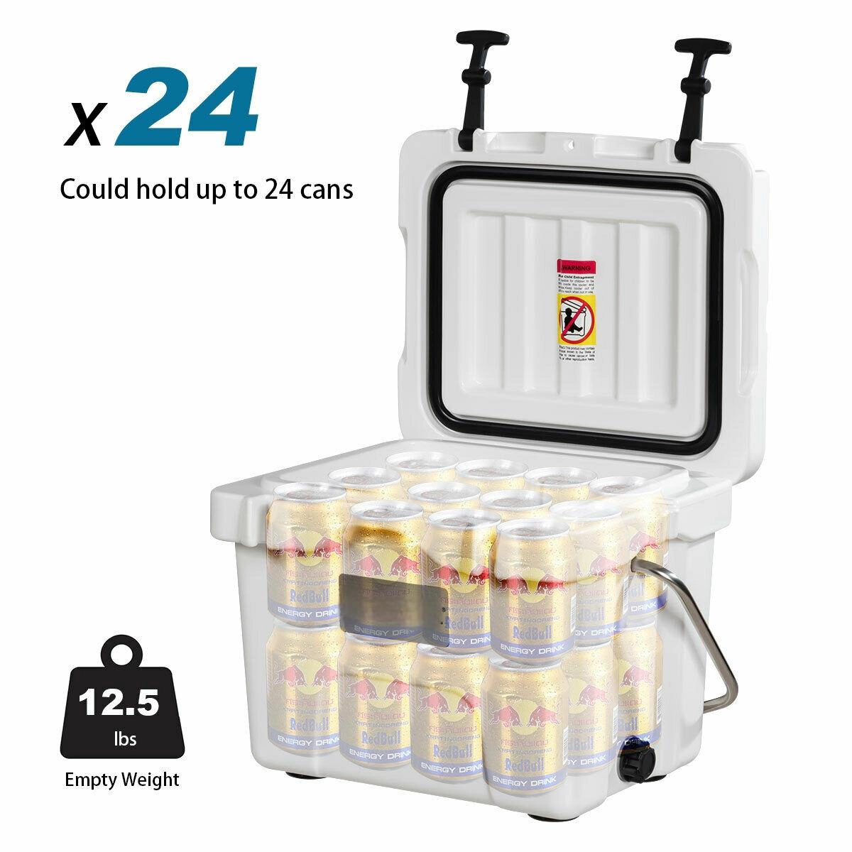 SUGIFT 16 Quart Insulated Ice Cooler 24-Can Capacity with 2 Cup Holders PE PU Construction 10-lb Net Weight White