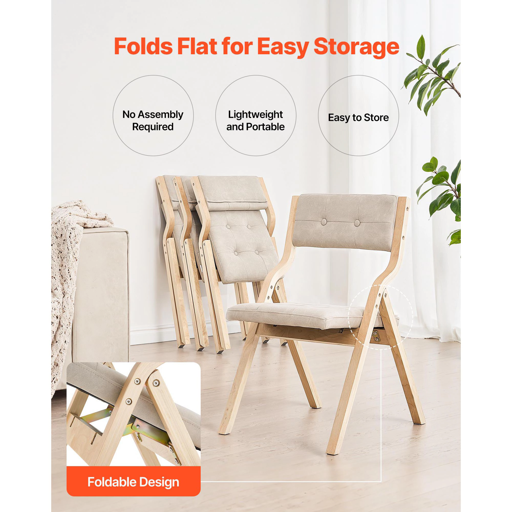 HONGGE Wooden Folding Chairs with Cushion Portable Foldable Cushion Chair with Wooden Frame Modern Padded Dining Chair