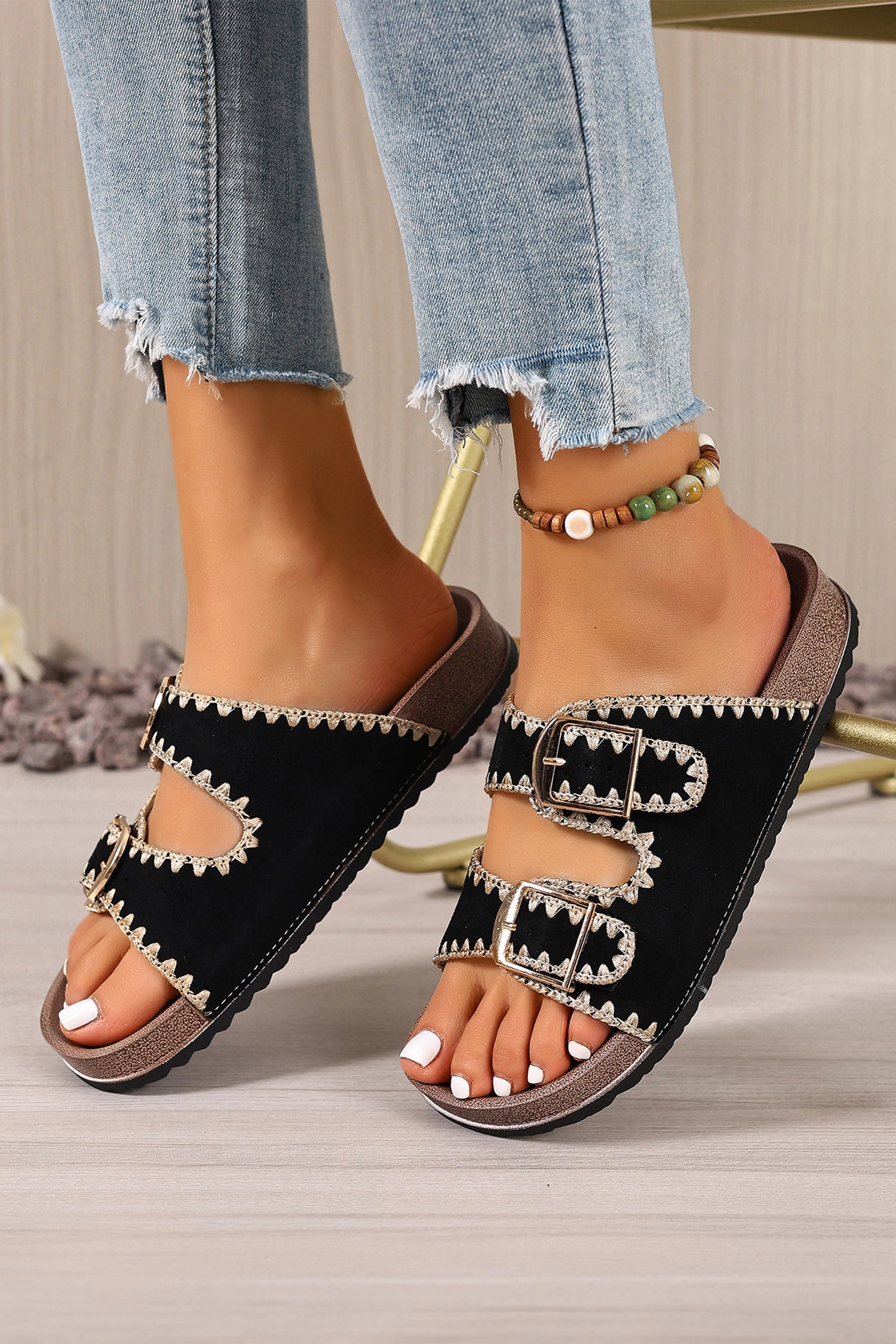 Threaded Pear Women's Kehlani Buckle Faux Suede Slippers