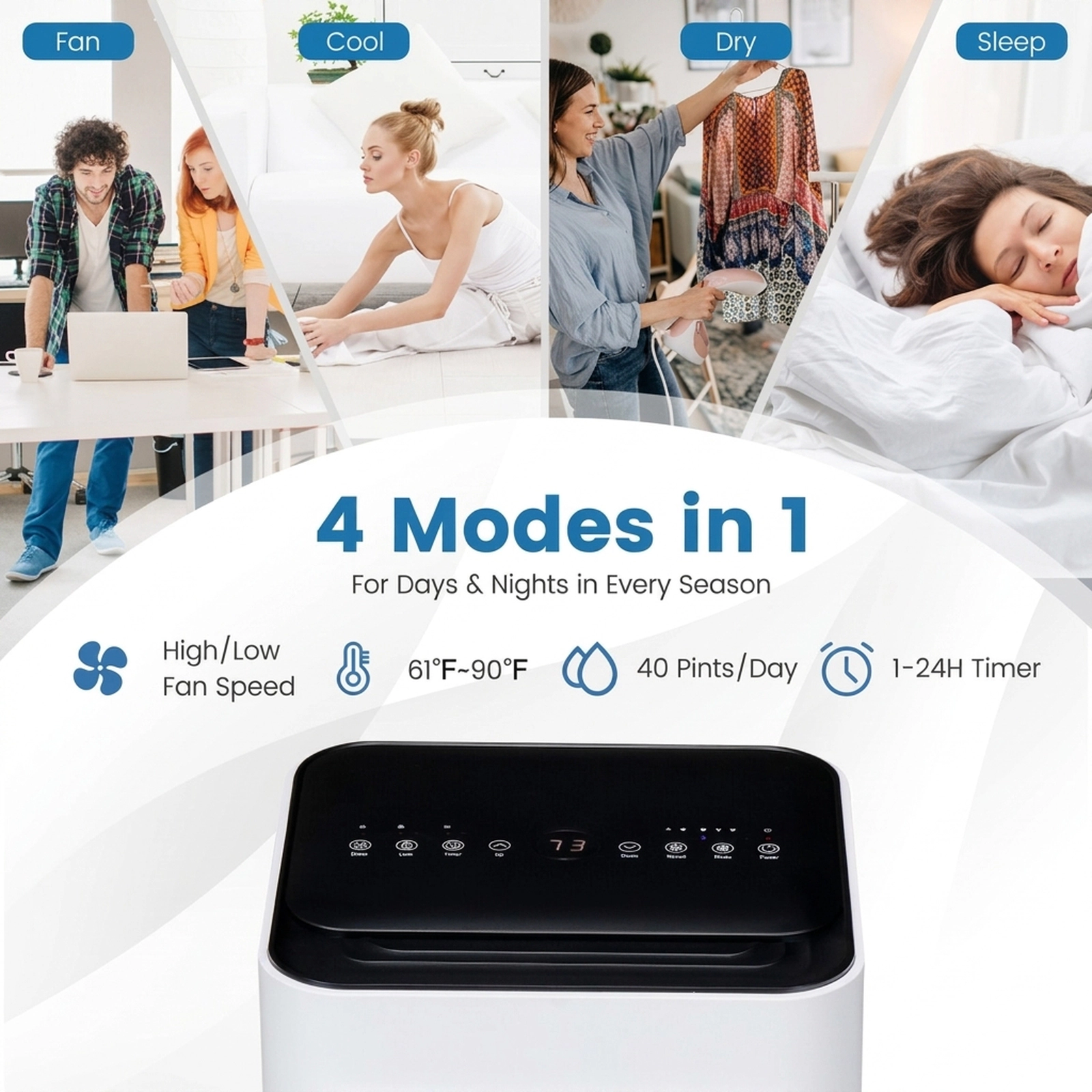 SUGIFT 8000-BTU 4-Mode Portable Air Conditioner with Child Lock Overflow Protection and Sleep Mode