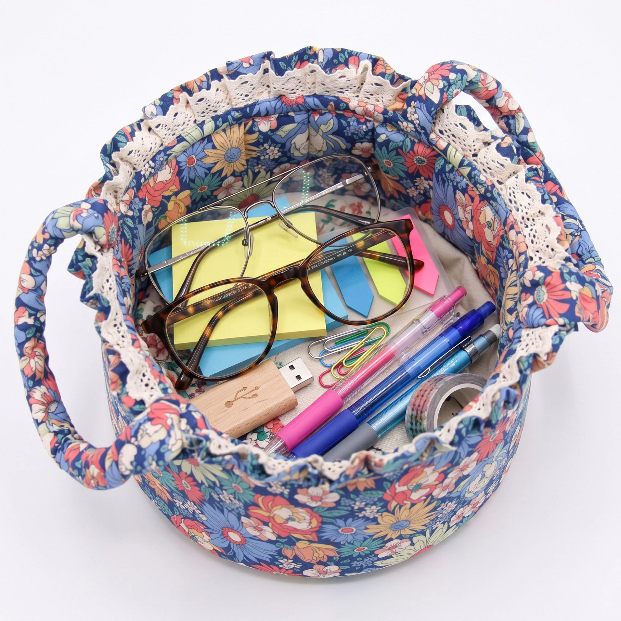 Alilang Unisex Floral Quilted Fabric Storage Basket with Carry Handles
