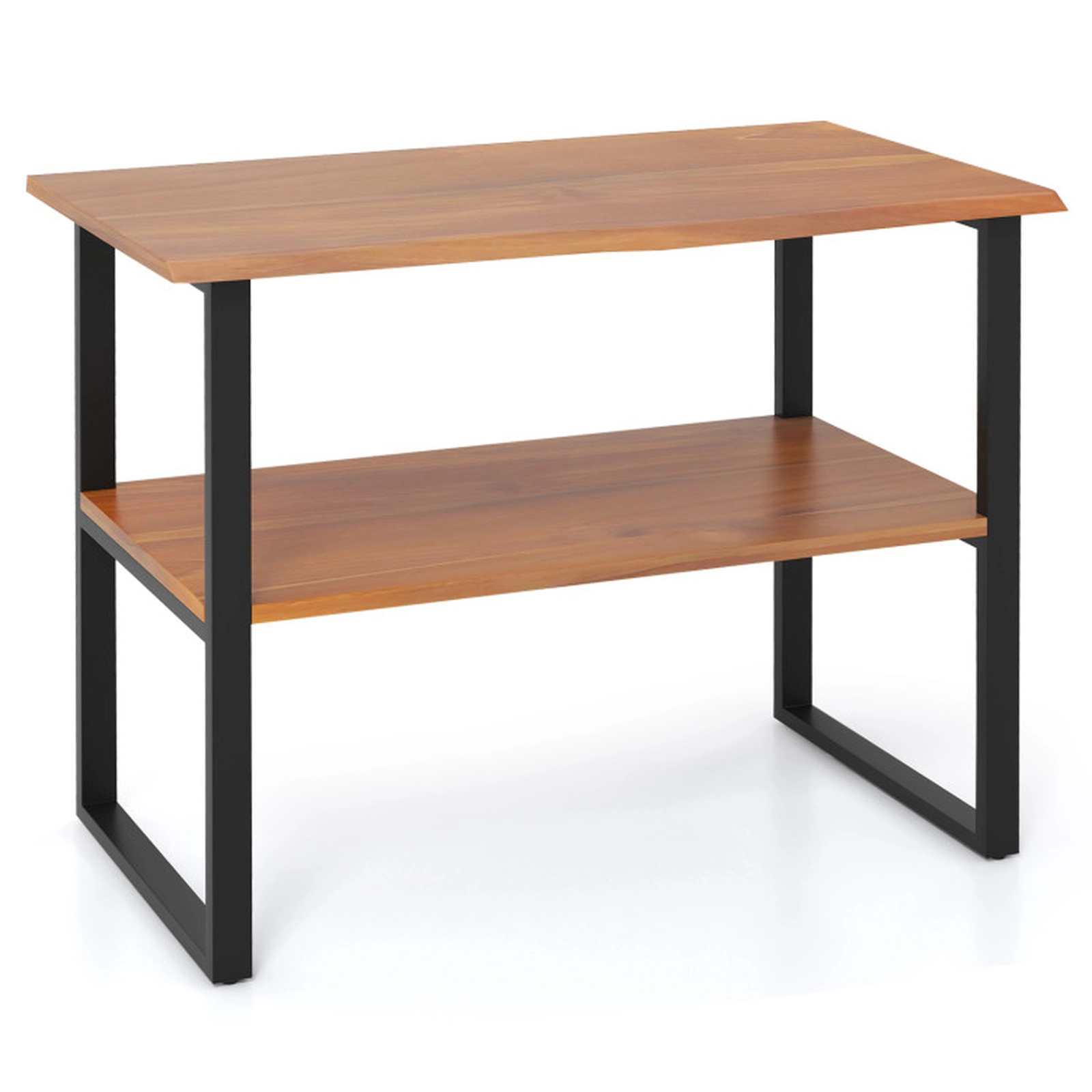 SUGIFT 35.5-in 44-lb Shelf 2-Tier Solid Teak Wood End Table Sofa Side Table with Waterproof Top