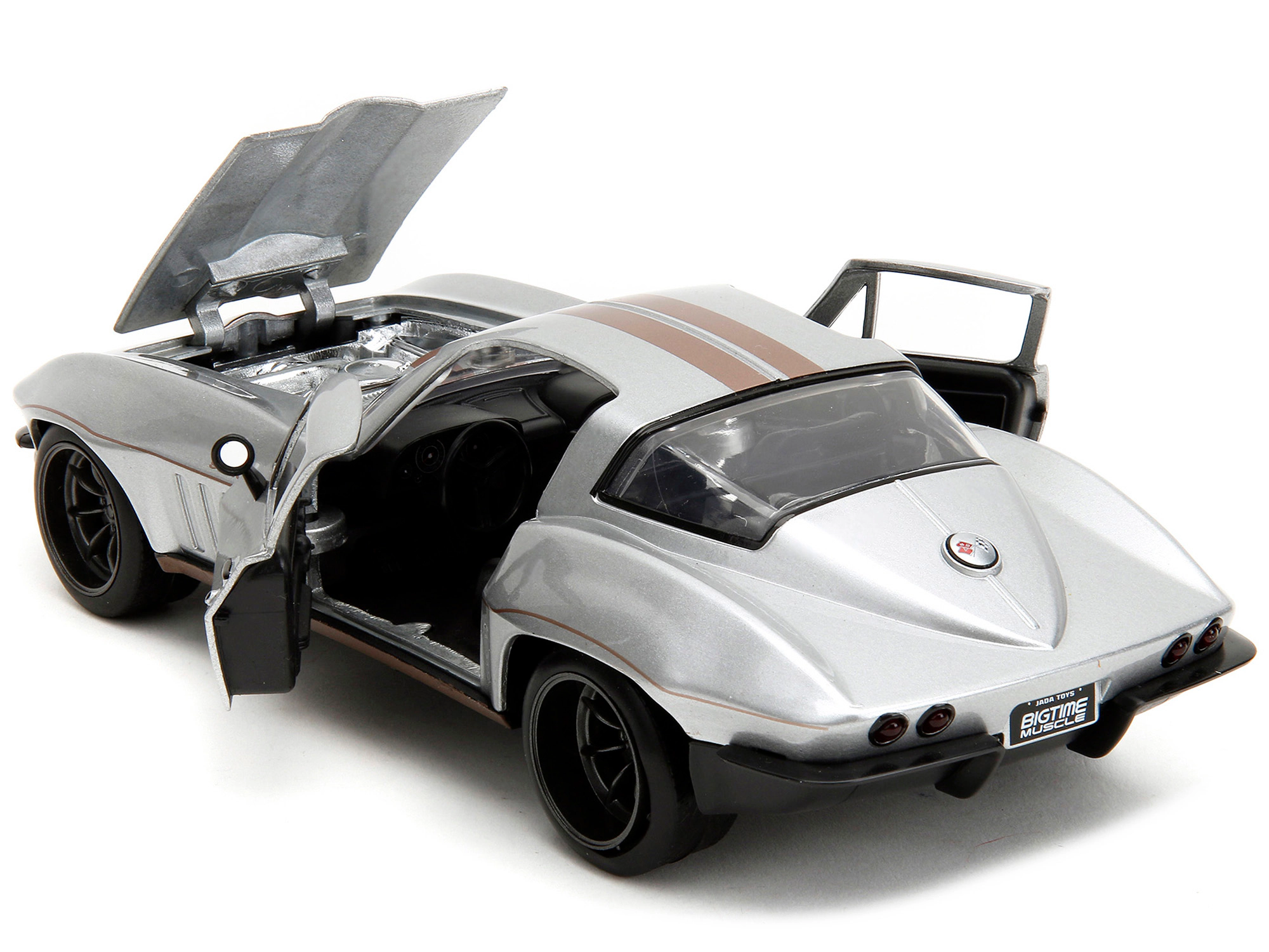 Jada 1966 Chevrolet Corvette Silver Metallic with Bronze Stripes "Bigtime Muscle" Series 1/24 Diecast Model Car by Jada