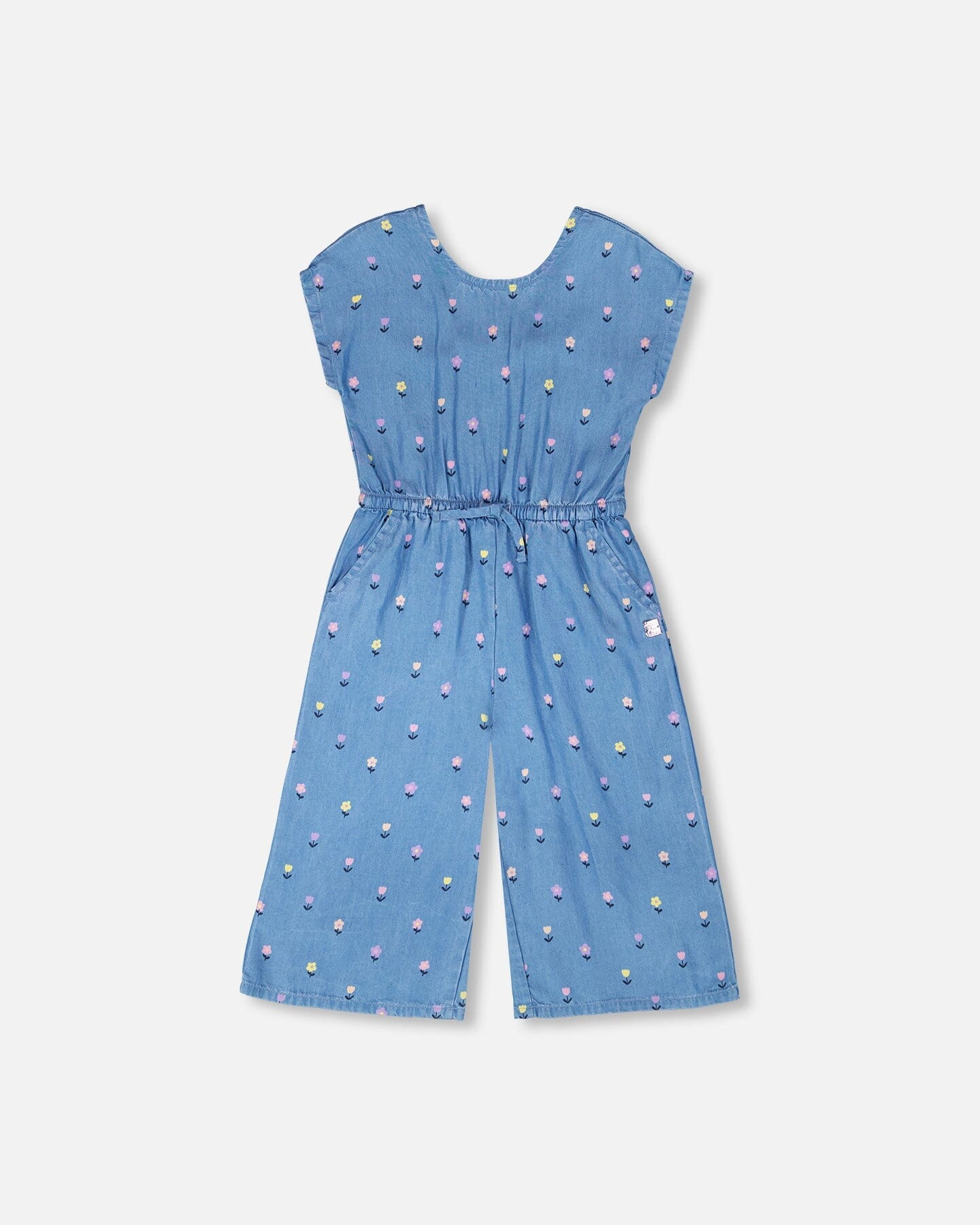 Deux par Deux Girls Chambray Jumpsuit Flower Print