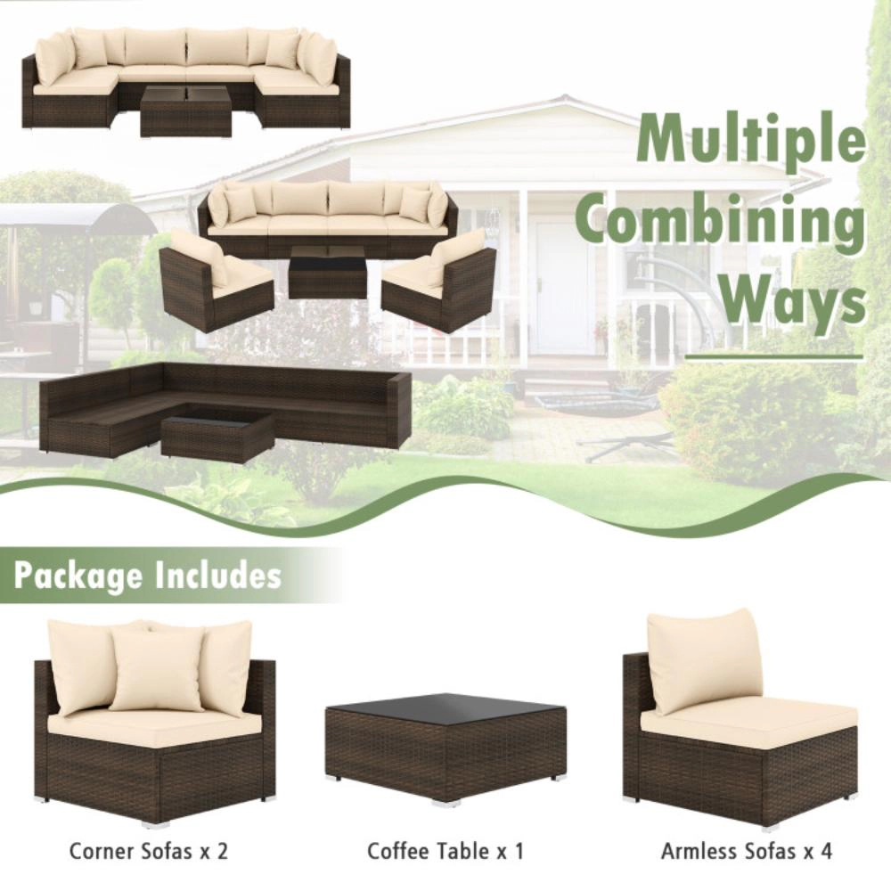 Hivvago 7 Pieces Patio Rattan Furniture Set With Sectional Sofa Cushions