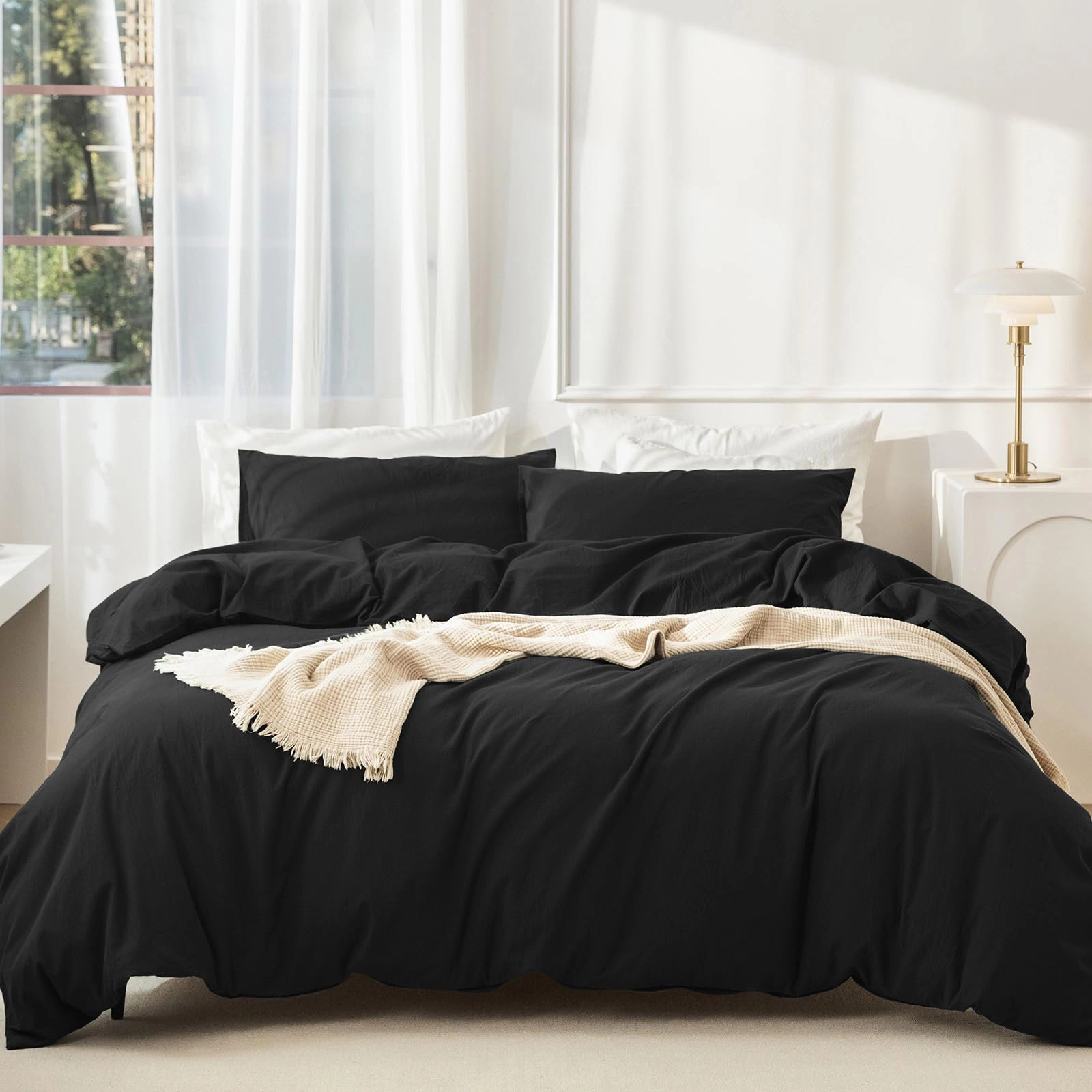 PUPWE Queen Washedton Duvet Cover Set  3-piece Check