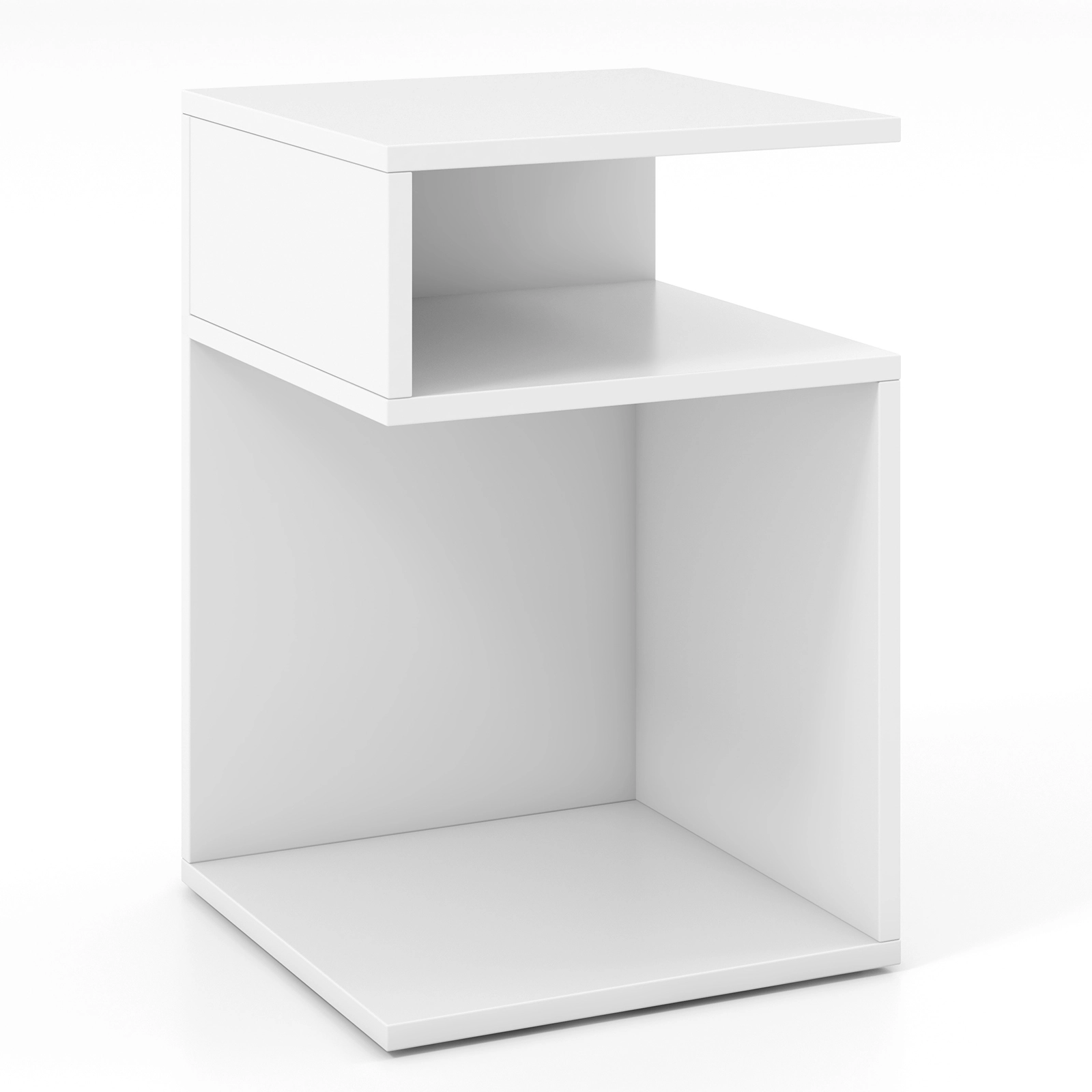 SUGIFT S-Shaped Engineered Wood Side Table with 2 Open Compartments 66-lb Tabletop Capacity White