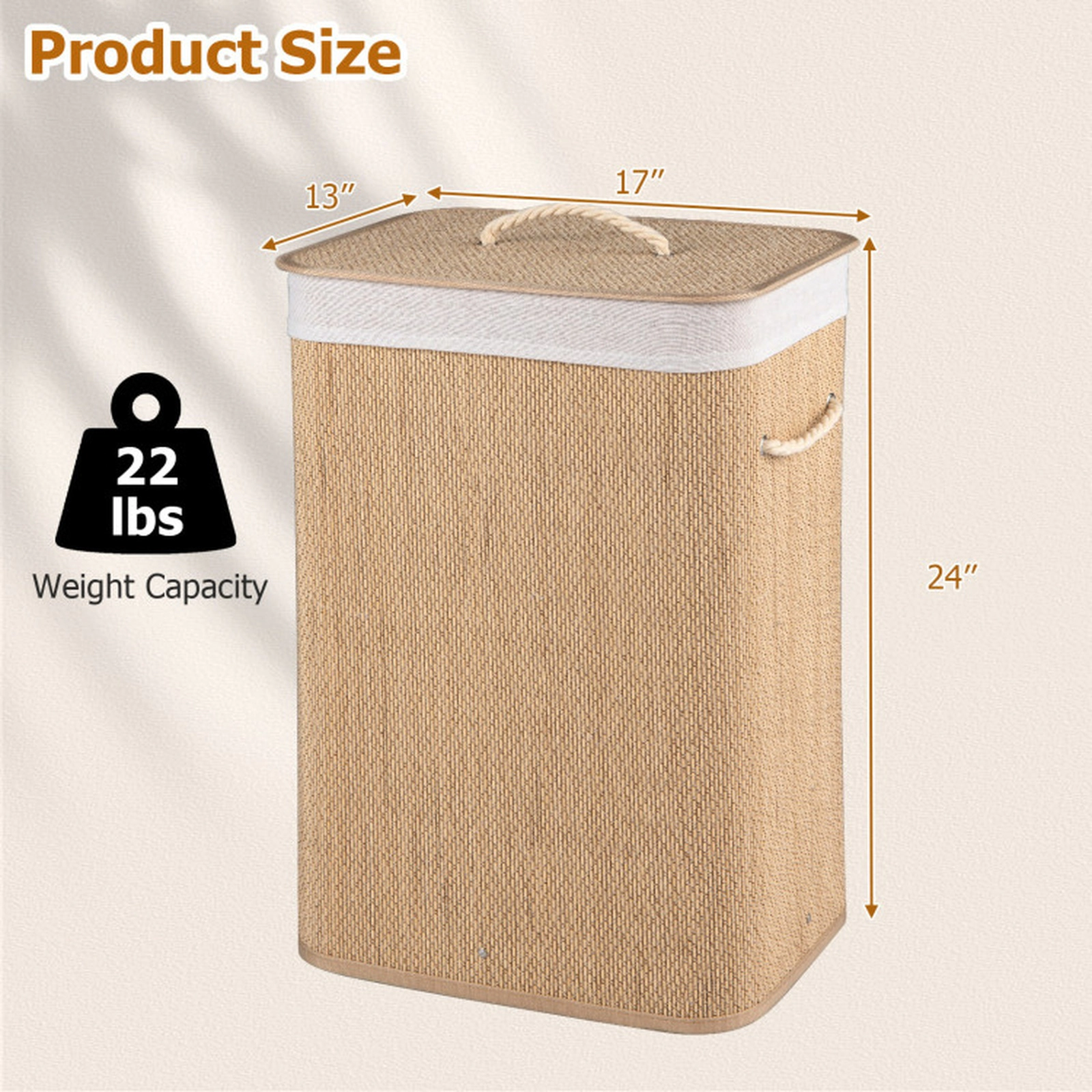 SUGIFT 19 Gal Capacity Clothes Hamper with Removable Liner 22-lb Capacity Natural