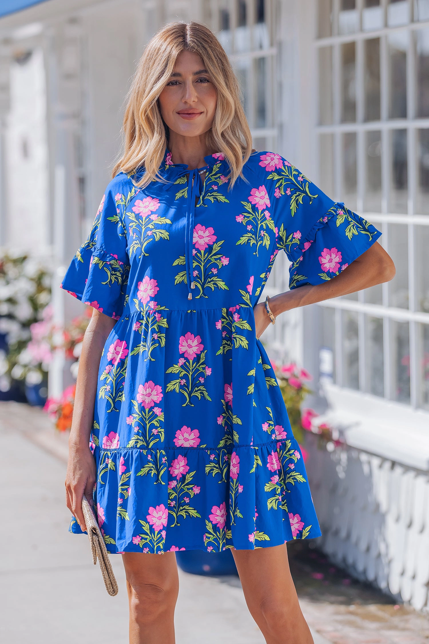 Threaded Pear Womens Lillian Sleeve Loose Flower Dress