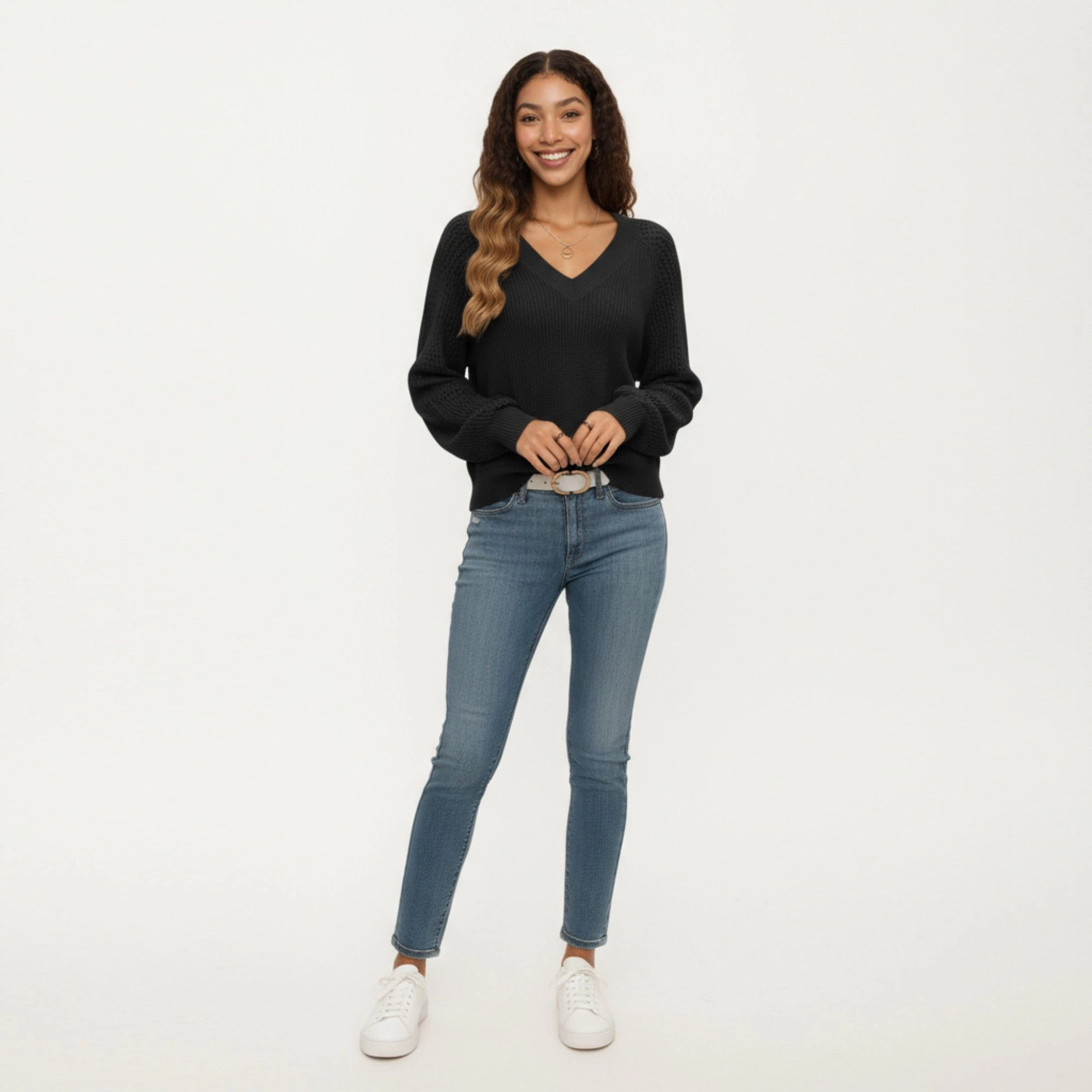 Anna-Kaci Women's Pointelle Sleeve Off Shoulder Relaxed Fit Knit Sweater