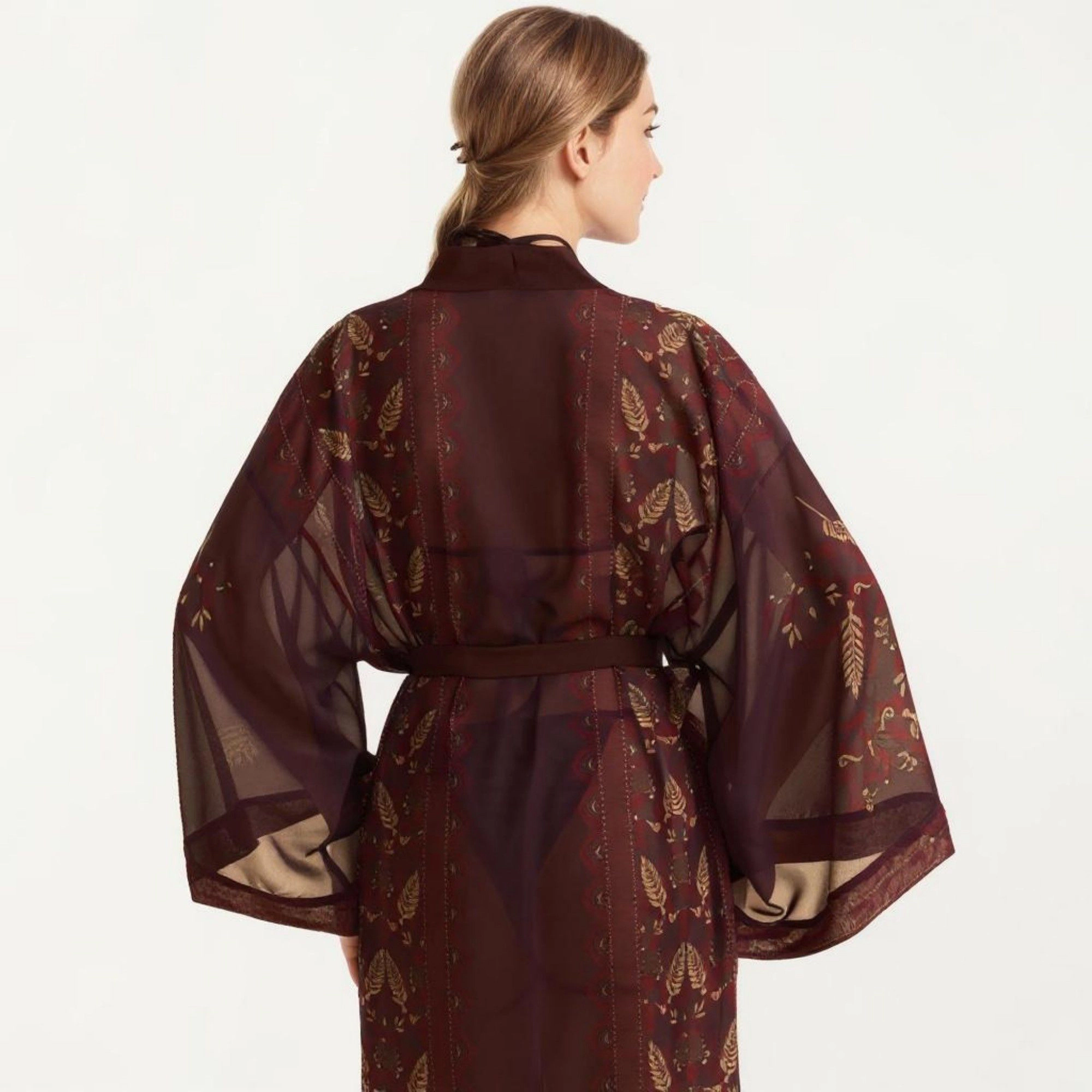 Anna-Kaci Women's Long Length Open Front Robe with Wide Sleeves Printed Lightweight Flowing Lounge Layer