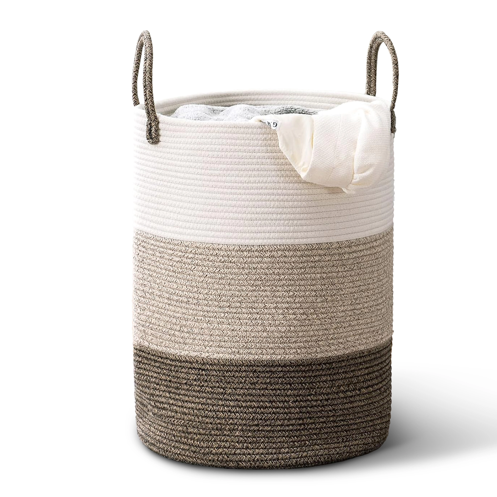 Cheer Collection Large Cotton Rope Laundry Hamper with Handles, 16 x 16 x 22 Inch