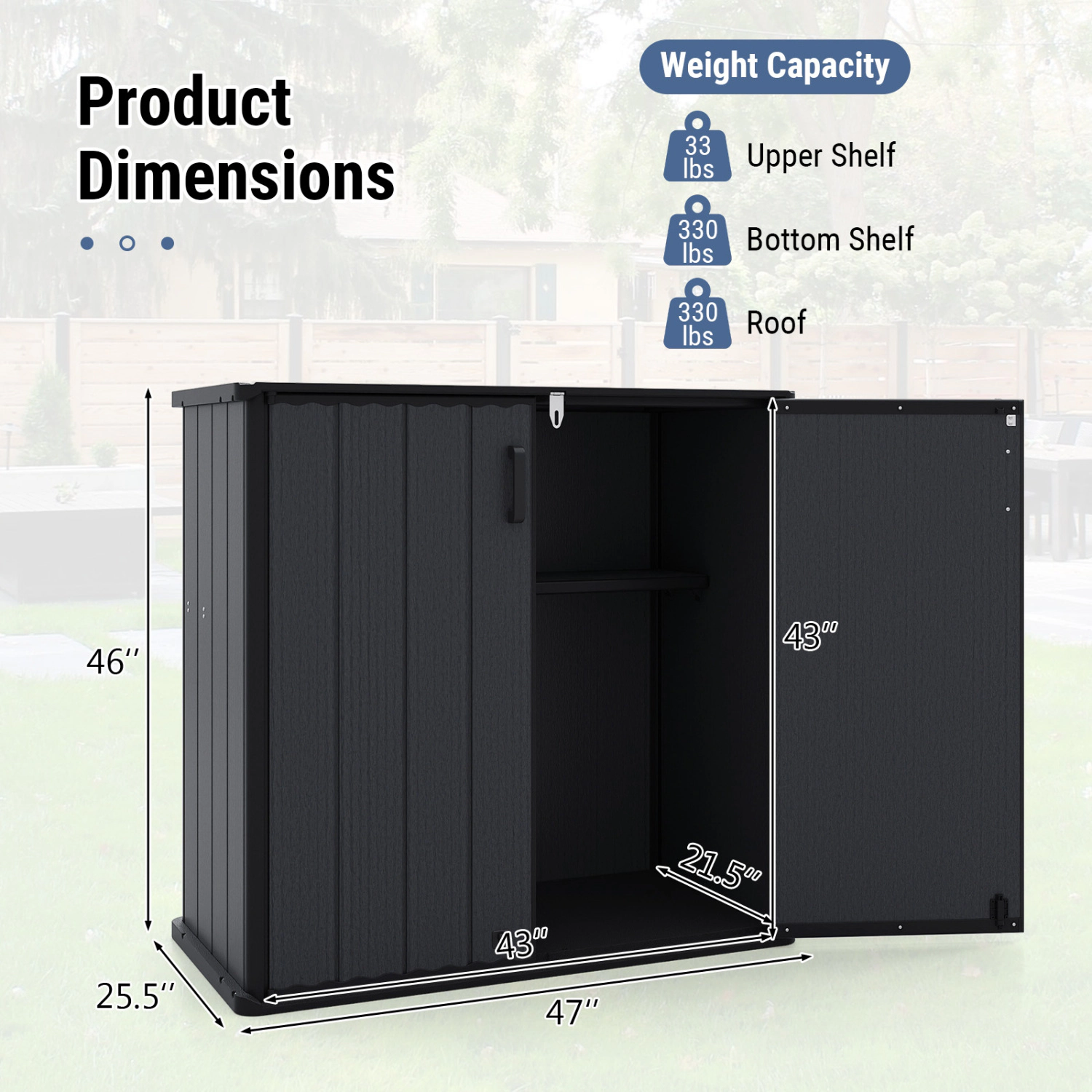 SUGIFT 175-Gal 330-lb Roof Capacity Lockable Waterproof Outdoor Storage Shed Box with Floor and Removable Shelf
