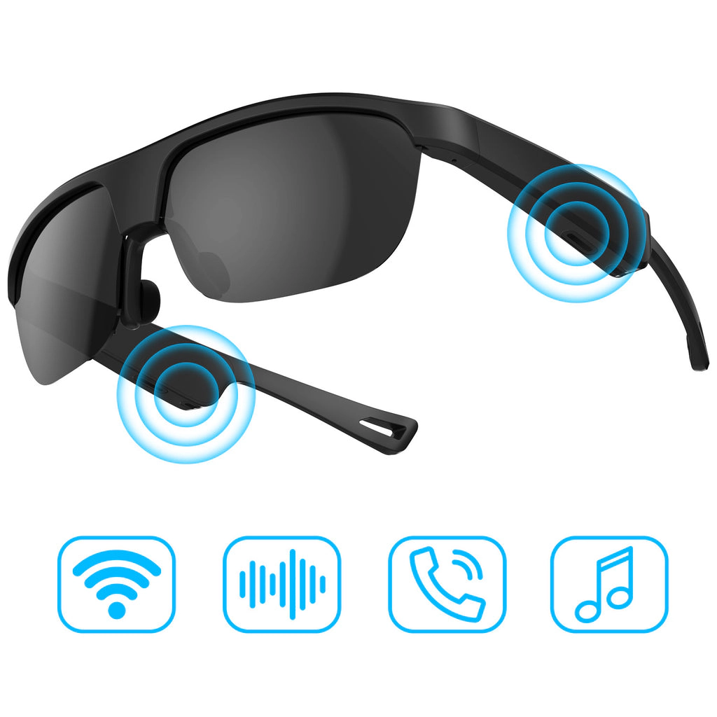 Alpha Digital Polarized Black Lenses, Bluetooth Audio/Mic, IP65 & 5Hr - Smart Glasses