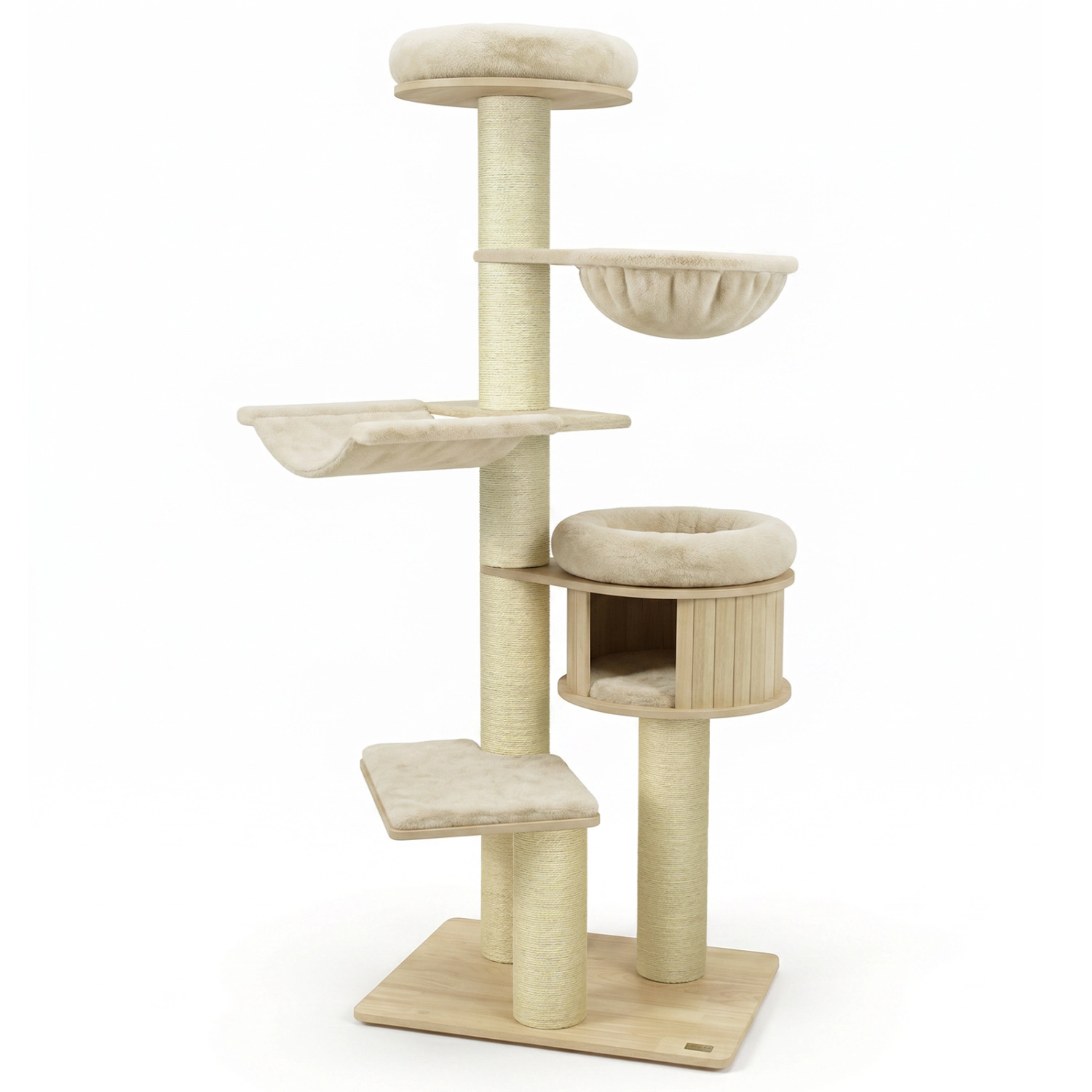 LJG 75.5" Tall Cat Tree with 7 Sisal Posts & Hanging Basket and Hammock for Indoor