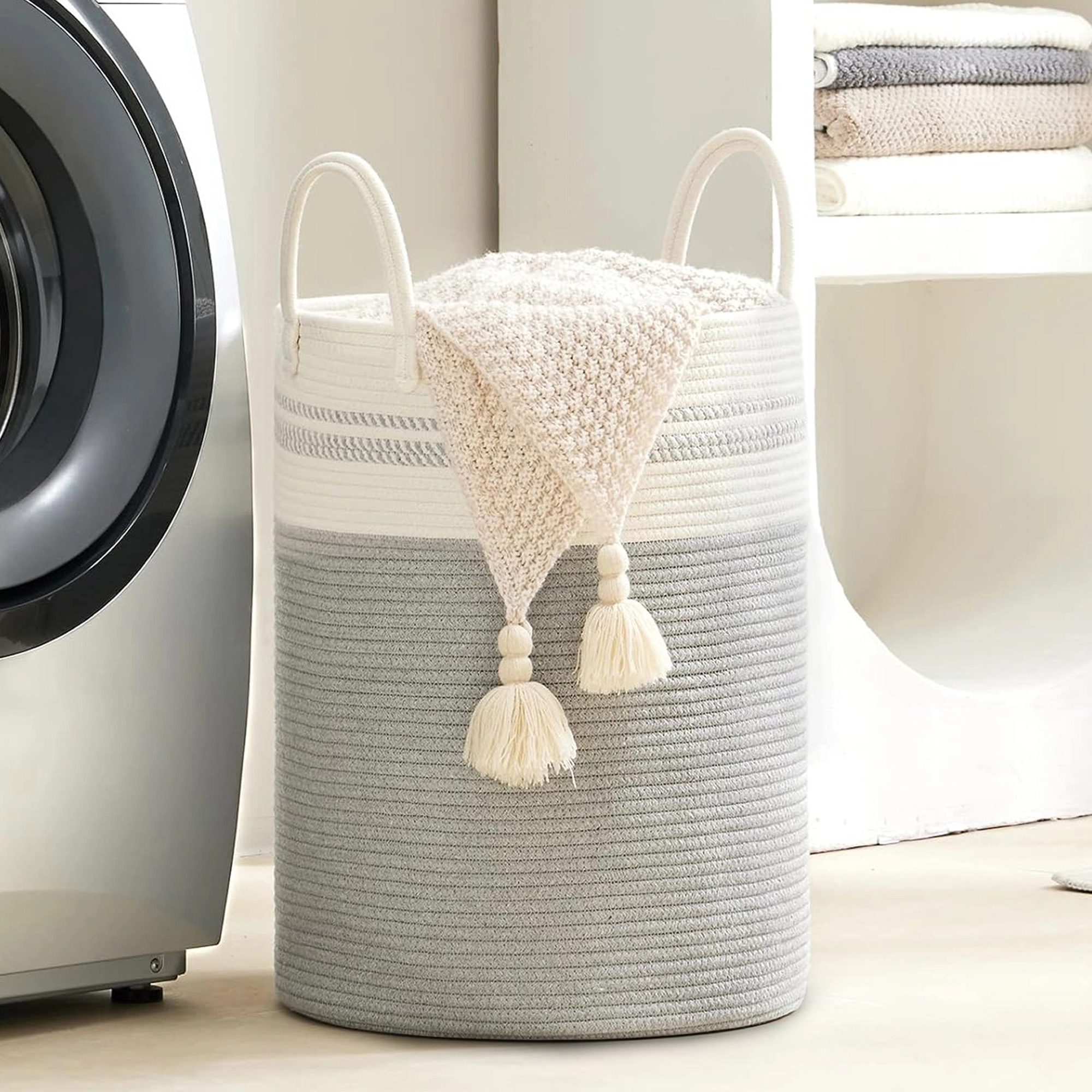 Cheer Collection Large Cotton Rope Laundry Hamper with Handles