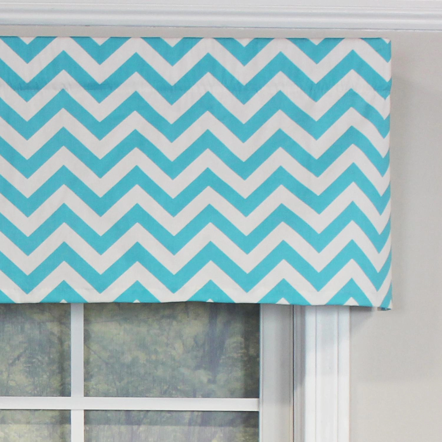 RLF Home Zig-Zag Tailored 100% Cotton with Fully Lined 3" Rod Pocket Valnance for Windows 50" x 14" Ocean Blue