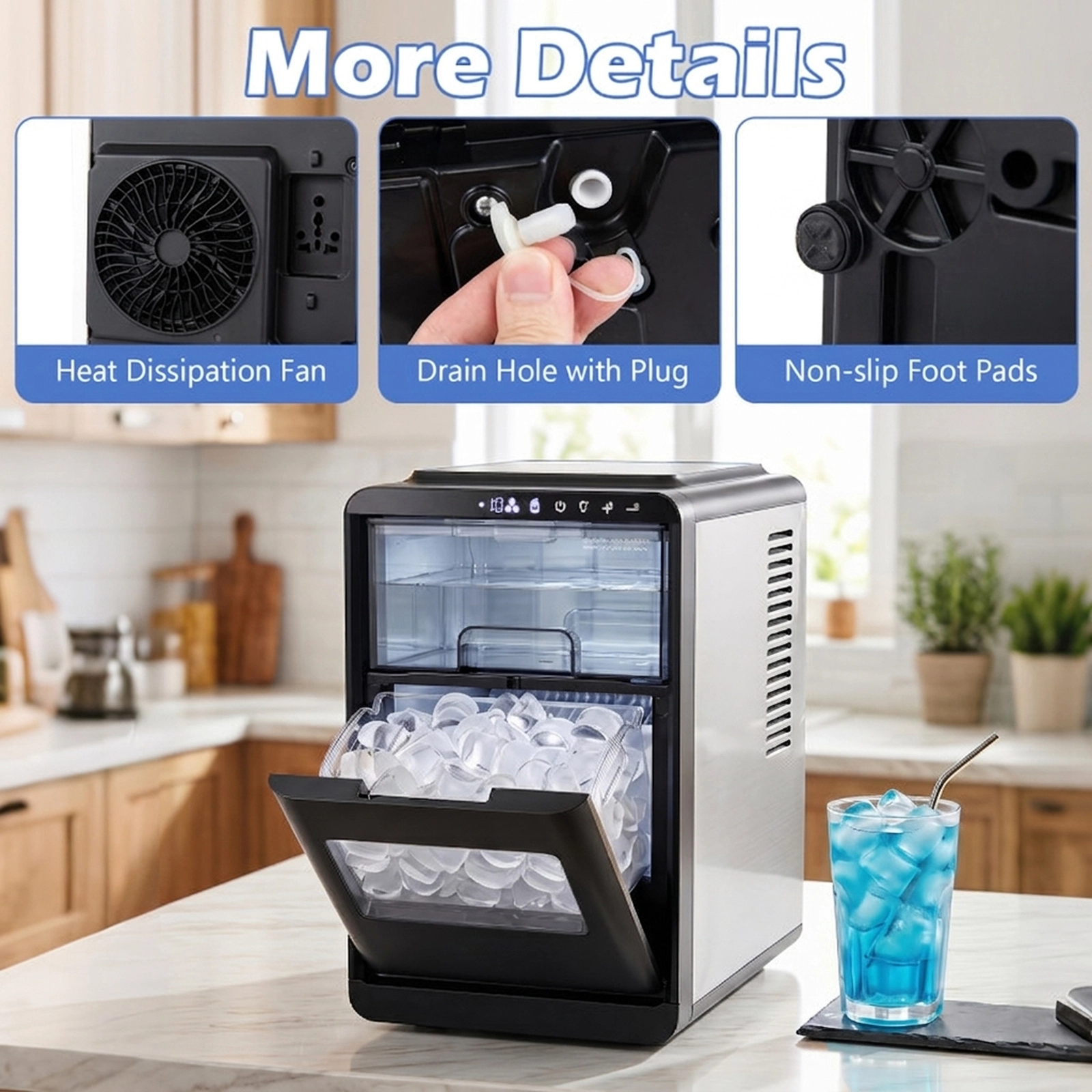 SUGIFT Countertop Crescent Ice Maker 26-lb Daily Capacity 16 Cubes per Cycle Gray