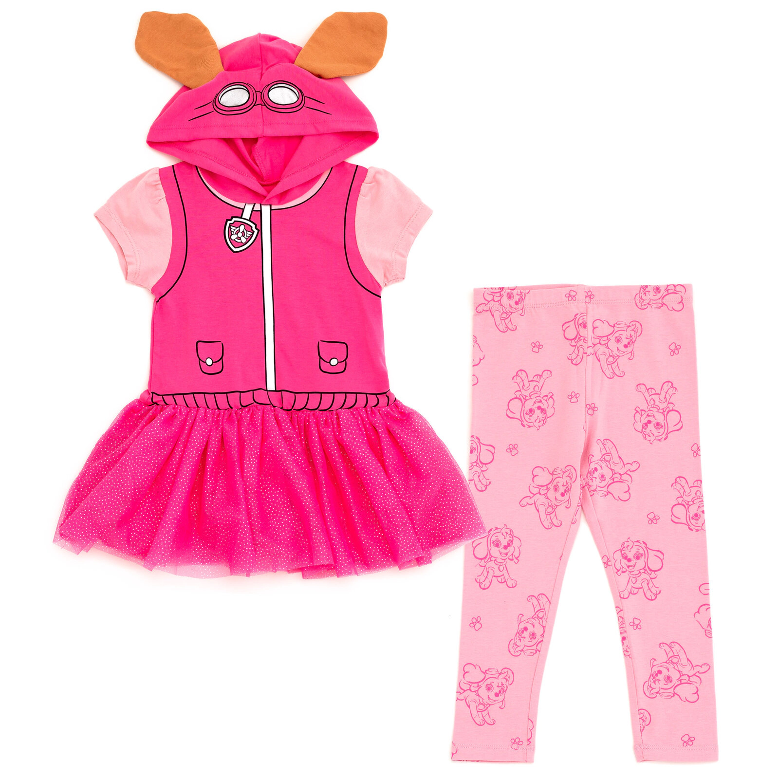 Paw Patrol Girls' Cosplay Hooded Tutu T-Shirt and Leggings Set