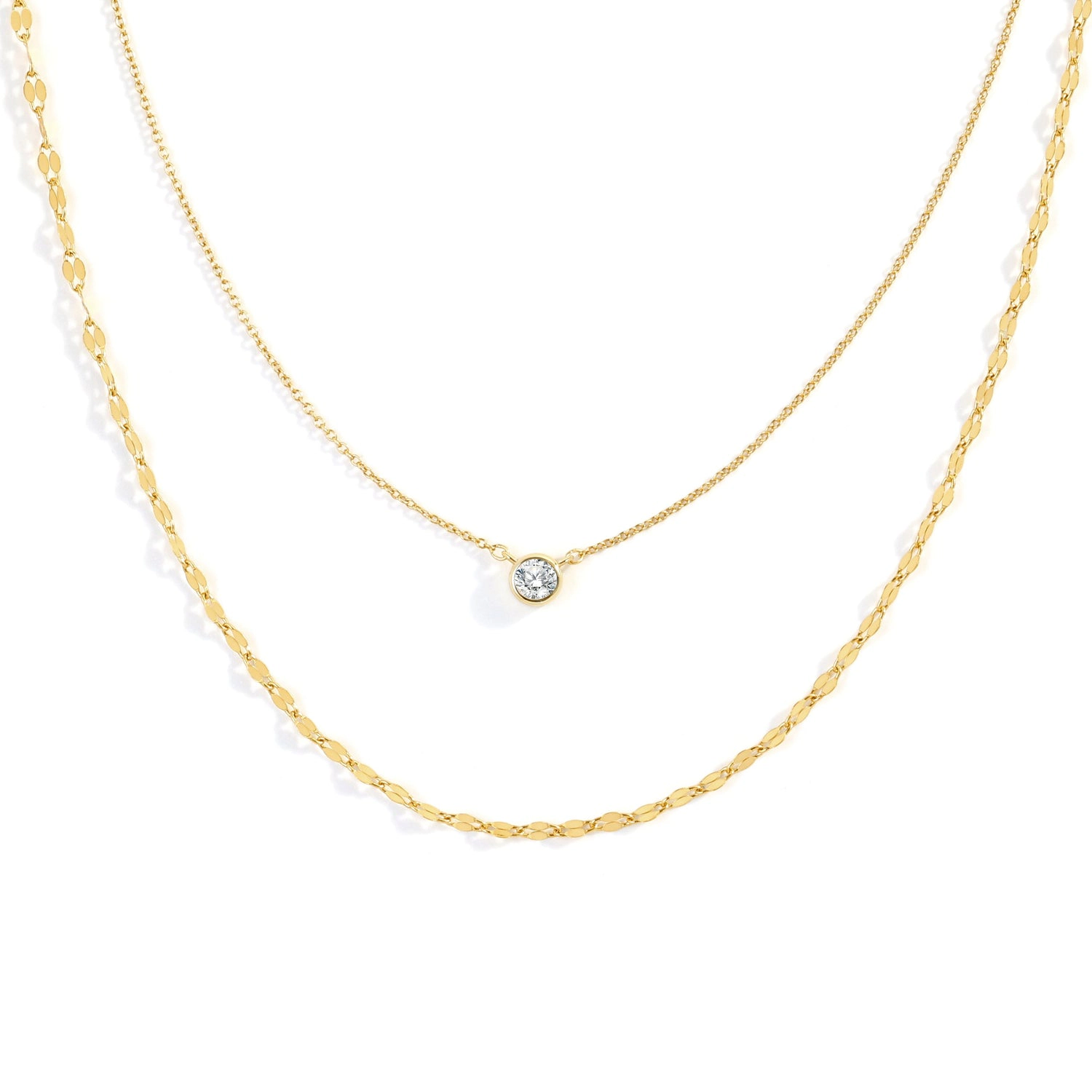 Mint & Lily Women's Classic Bezel Necklace And Petal Chain Set