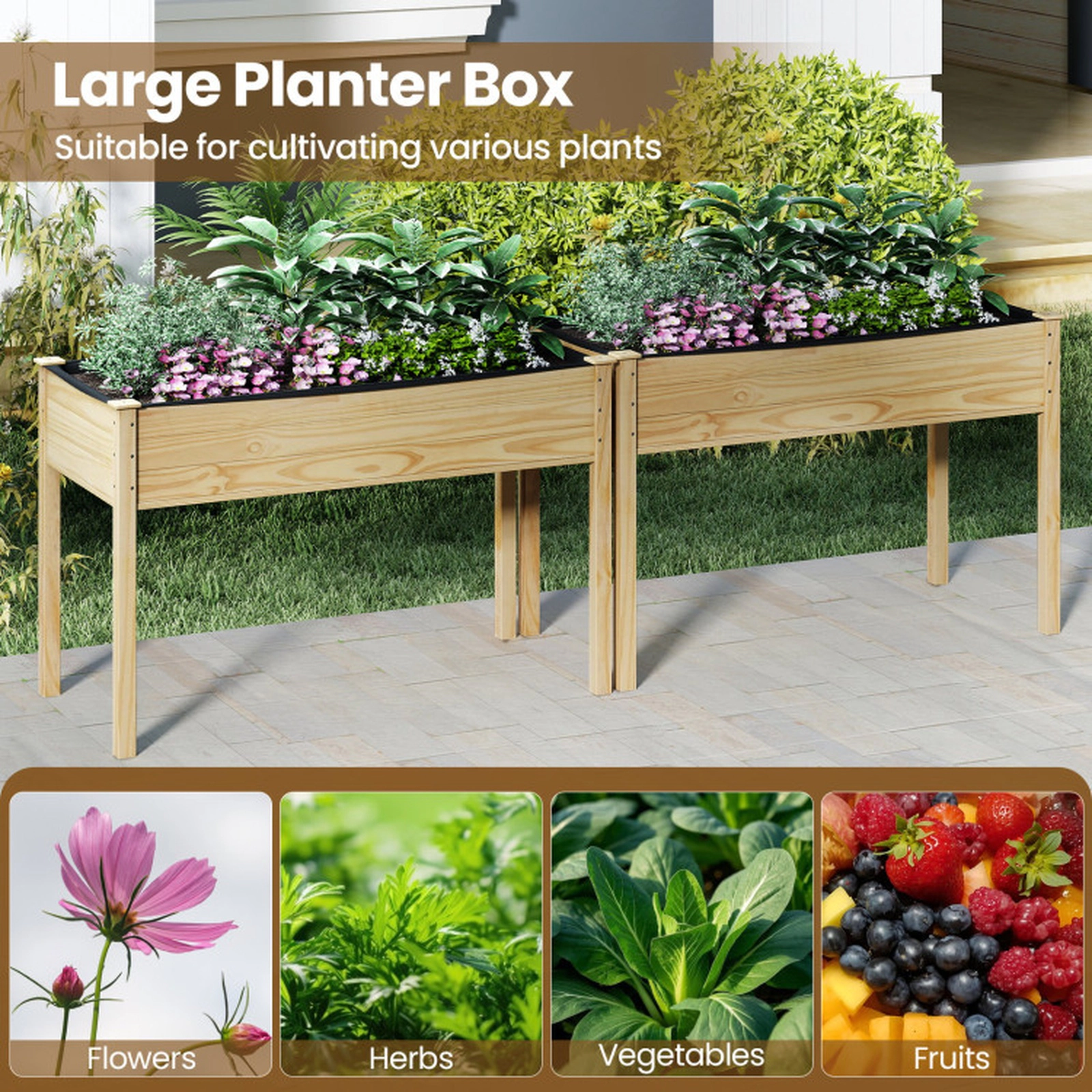 SUGIFT 47-in Wooden Raised Vegetable Garden Bed Elevated Planter 220-lb Capacity 30-in Tall Natural Gray 1-Pc Fir Wood