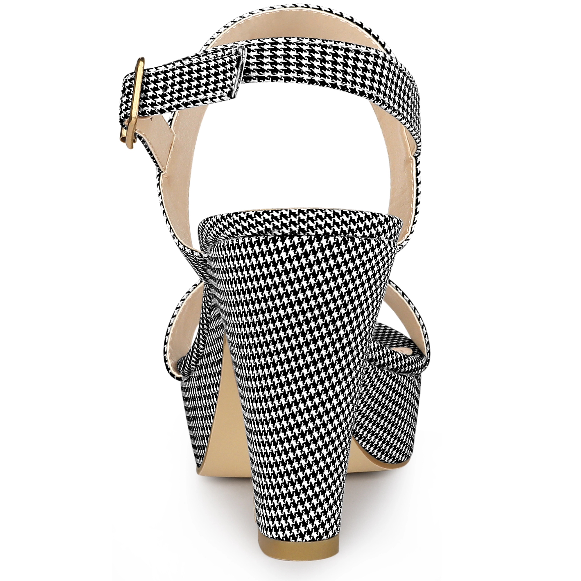 BLISSFUL STEP Women's Houndstooth Plaid Print Platform Chunky Heel Sandals