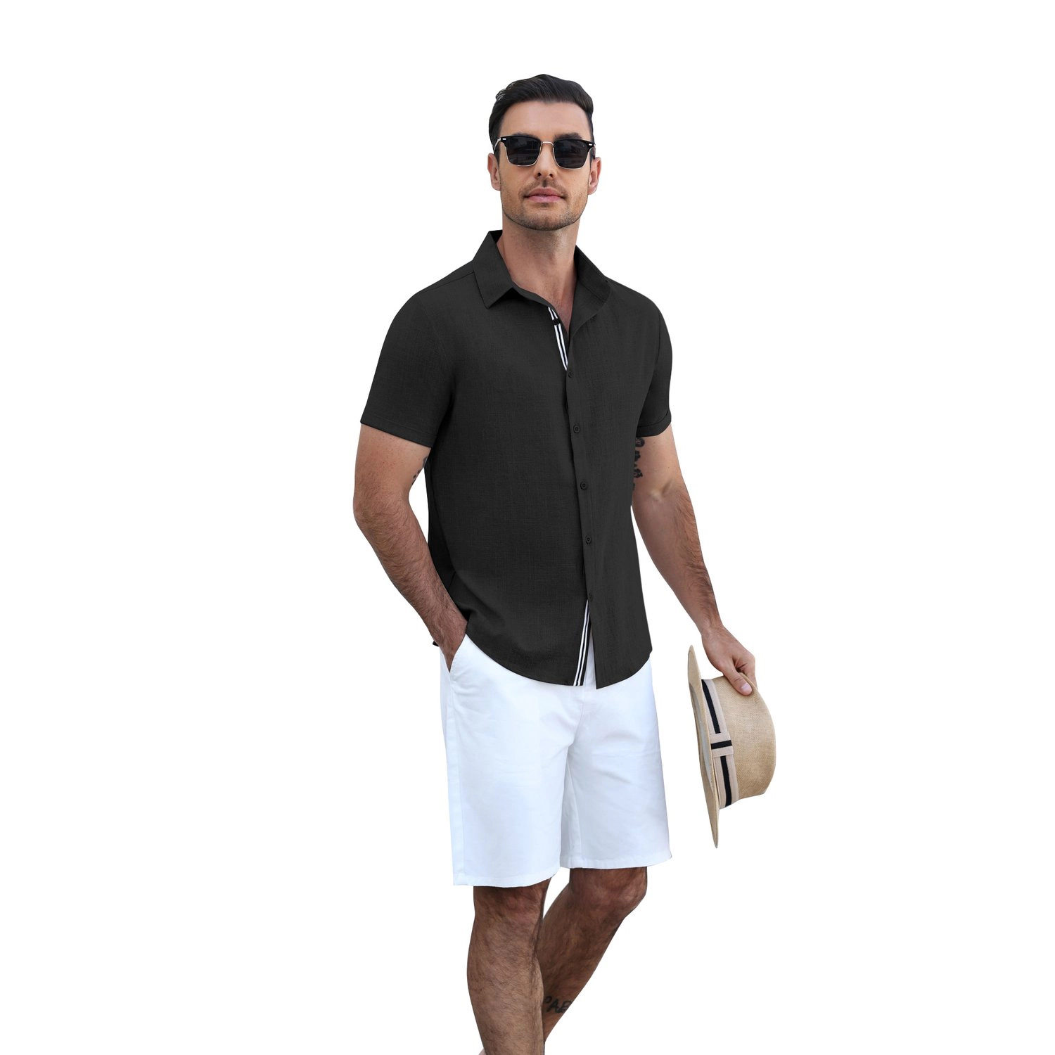 COOFANDY Mens Short Sleeve Button Down Shirts  Lapel Collar Casual Beach Tops