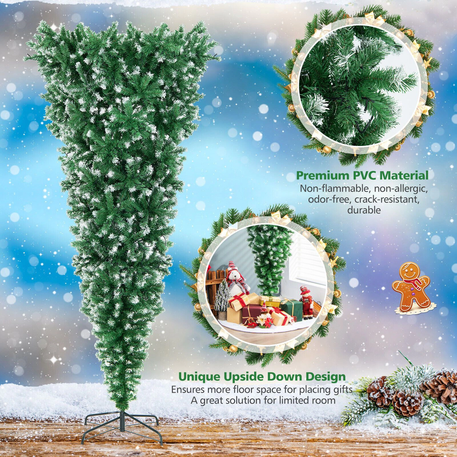 SlickBlue Pre-Lit Inverted Christmas Tree with 1100 Dense Branch Tips