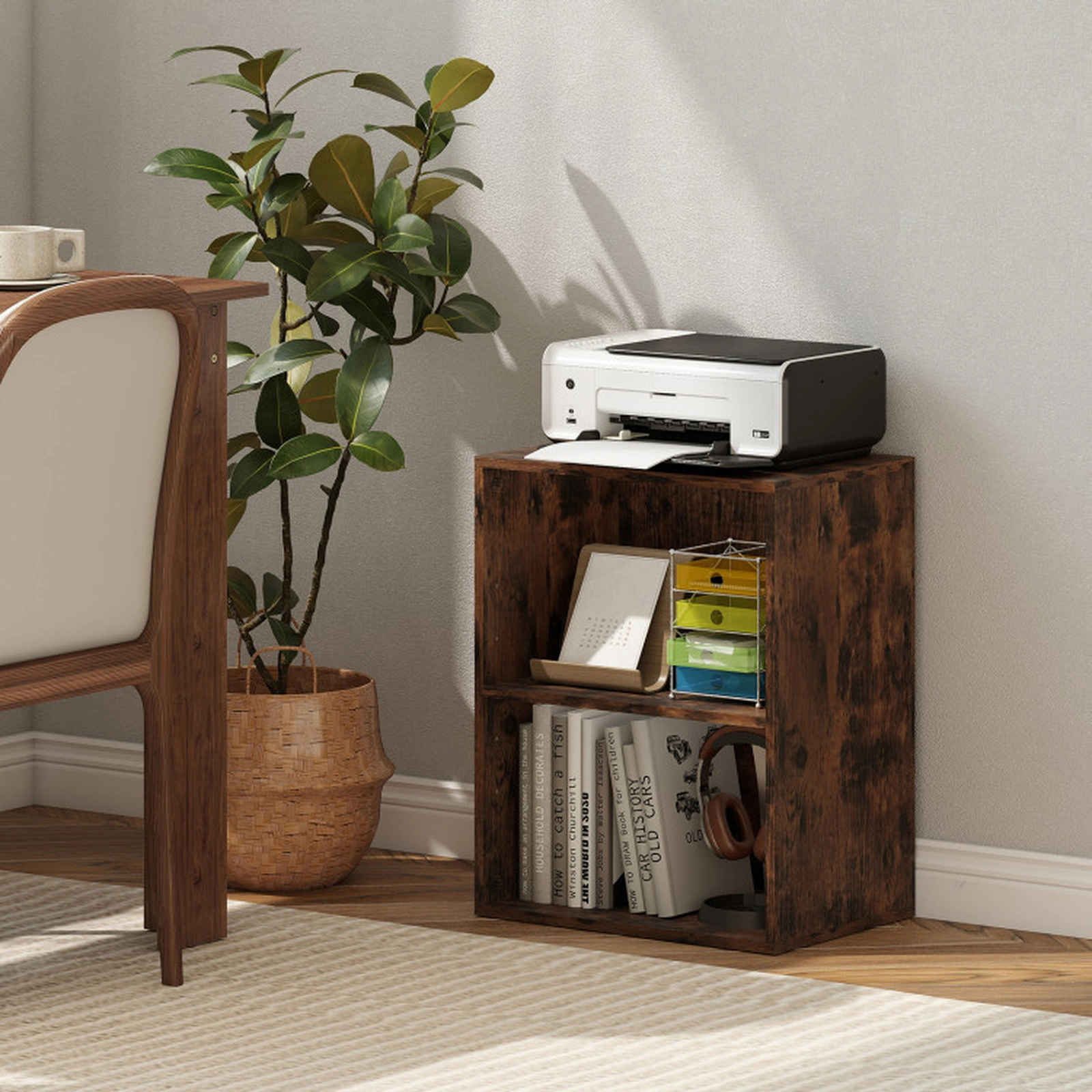 SUGIFT Brown Set of 2 2-Cube Bookcases with 5-Position Adjustable Shelf