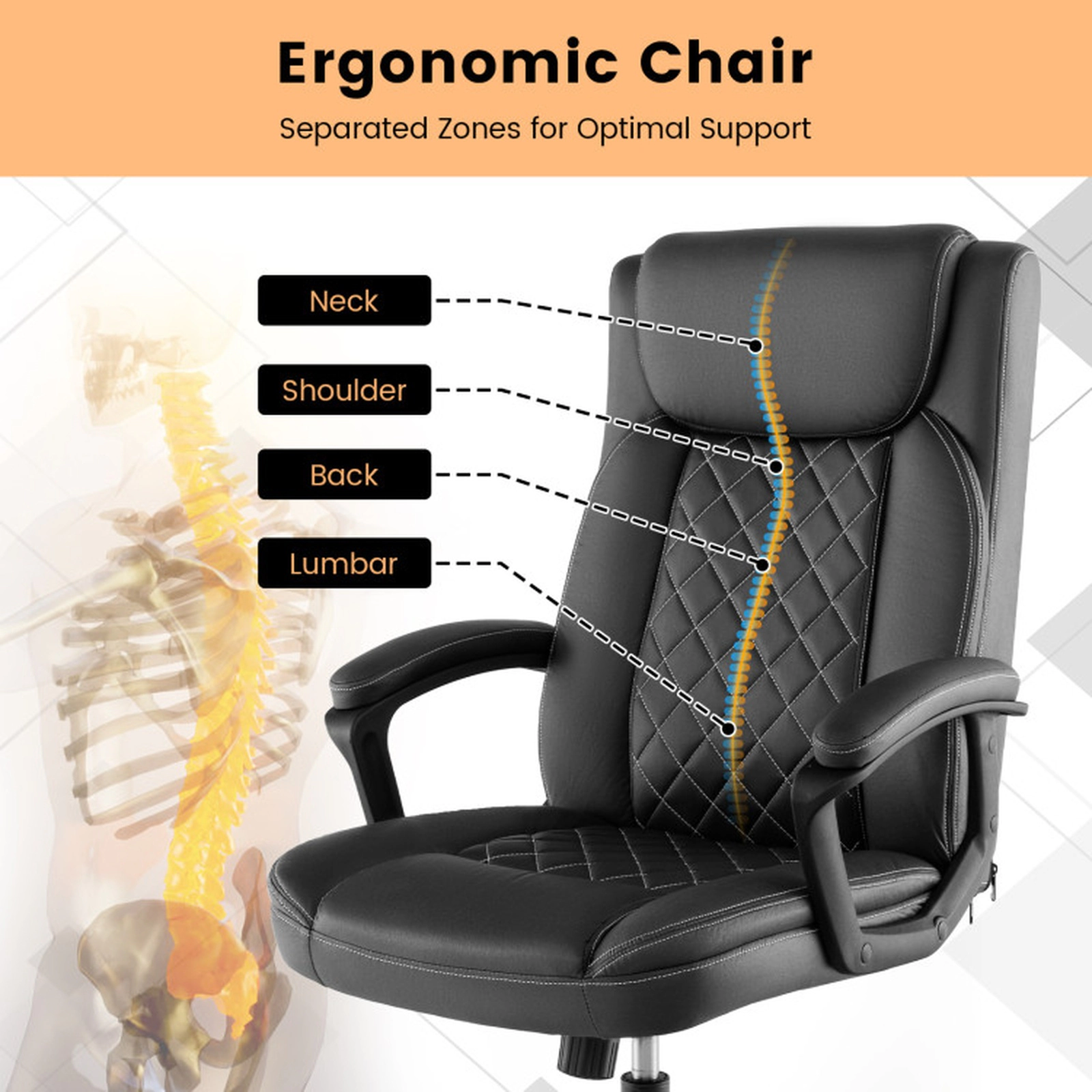 SUGIFT High Back Thick Headrest Leathaire Executive Office Chair 26-in x 25-in x 43.5-in 350-lb Capacity Black