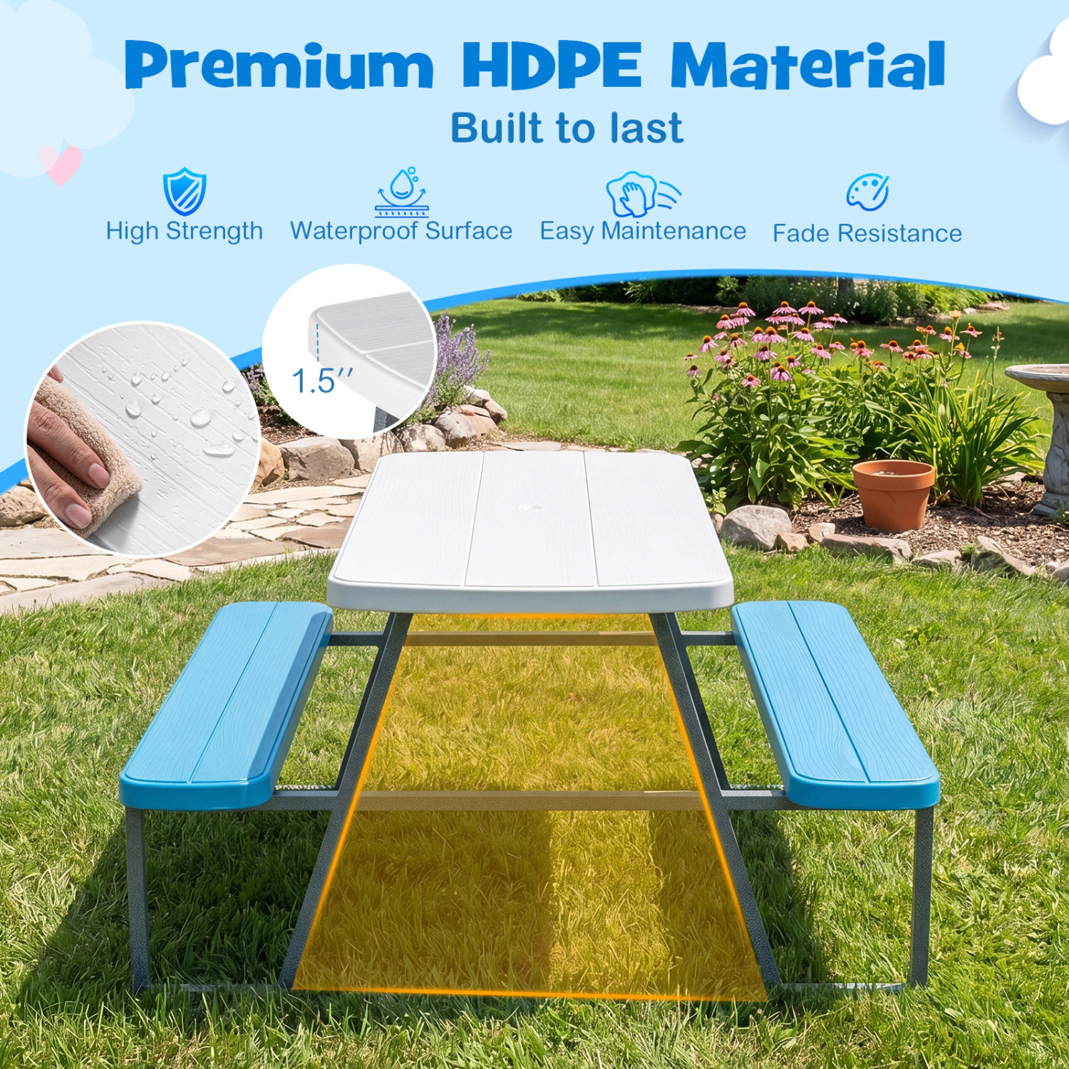 Hivvago Kids Picnic Table With Benches Seats Up To 4