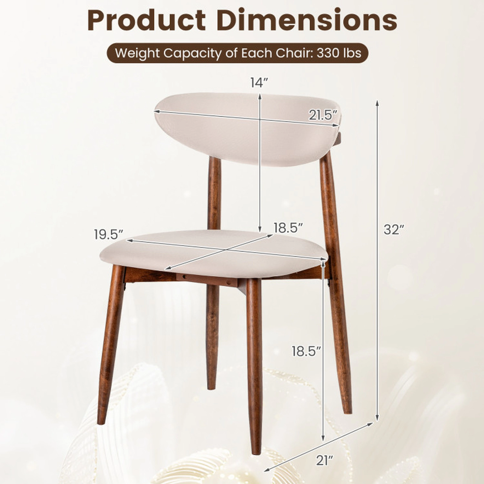 SUGIFT Set of 4 Beige Fabric Upholstered Farmhouse Dining Chairs with Curved Backs and Rubber Wood Legs