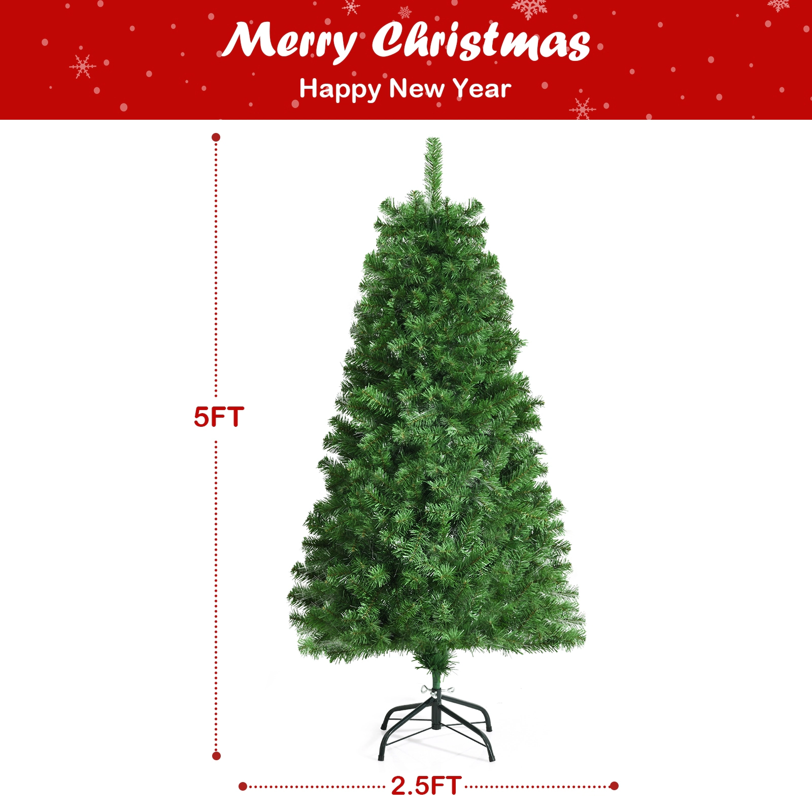 SUGIFT 5-ft Pre-Lit Fiber Optic Spruce Artificial Christmas Tree with 449 Branch Tips 2.5-ft W Green