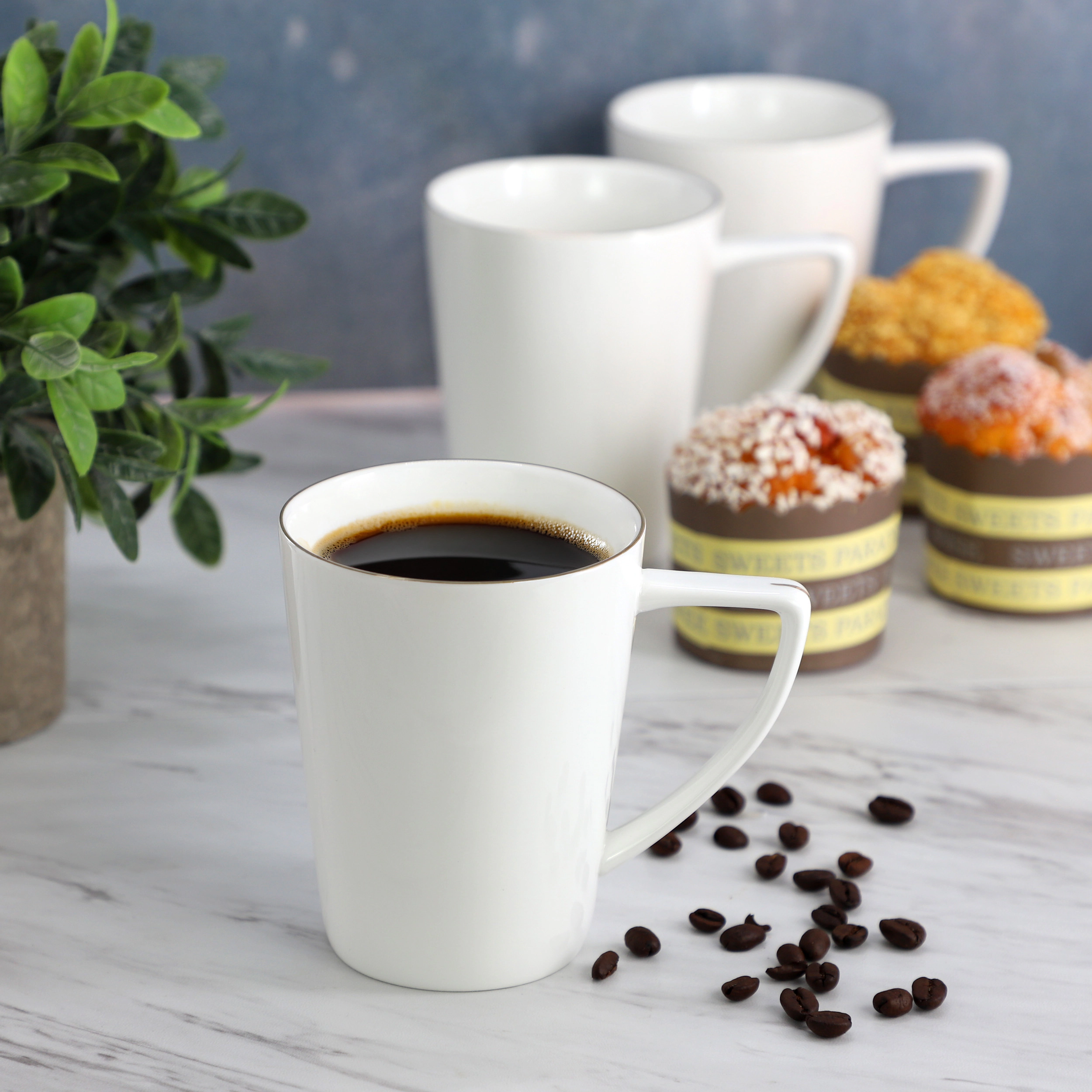 Martha Stewart Fine Ceramic 4 Piece 14 Ounce Angular Mug Set in White