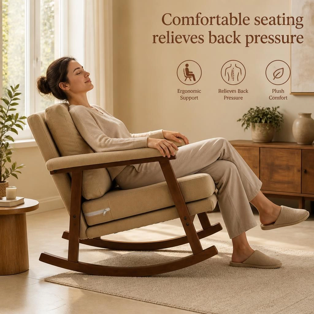 GOODSILO Soft Upholstered Teddy Fabric Rocking Chair