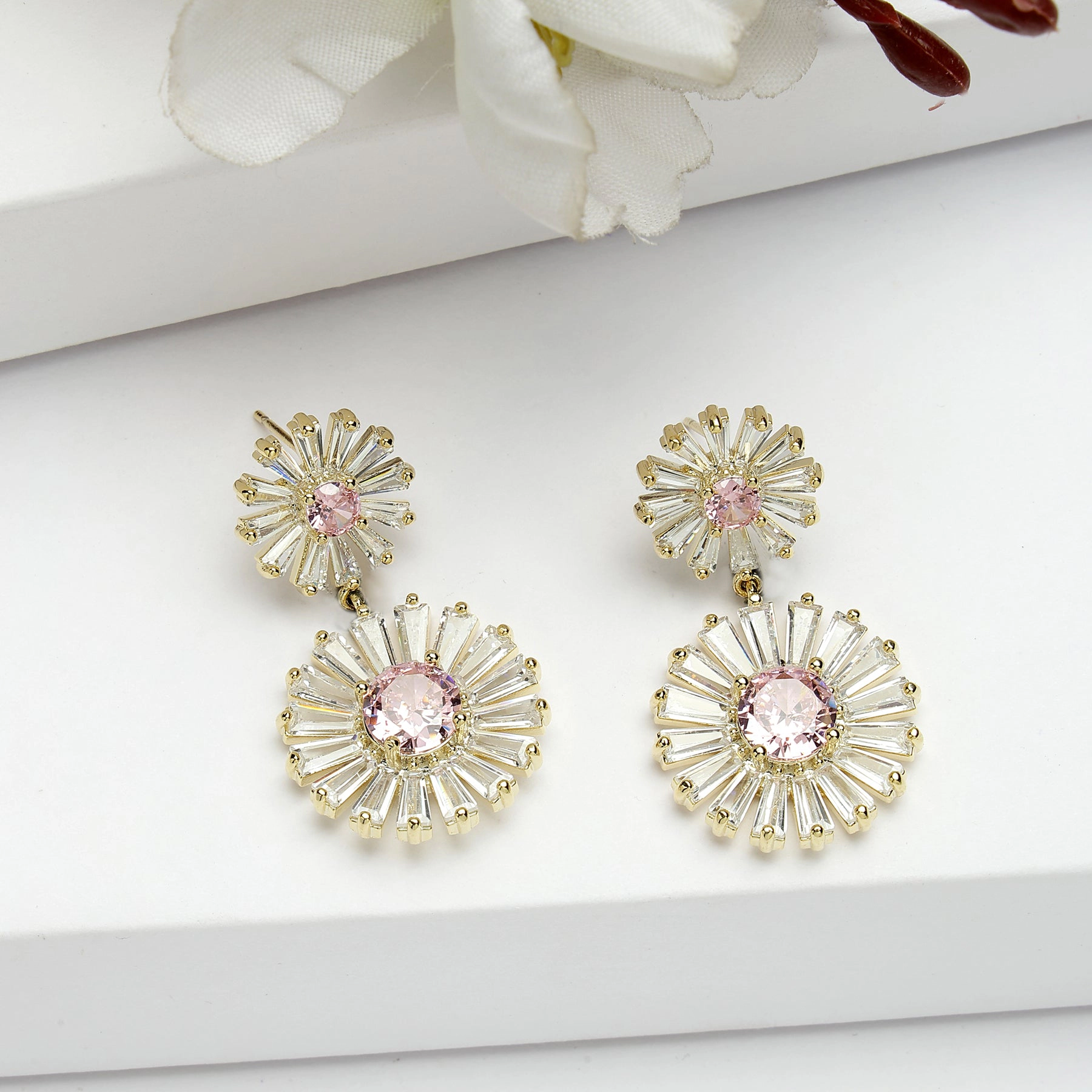AGP PARIS Womens Diva Collection Double Daisy Drop Earrings