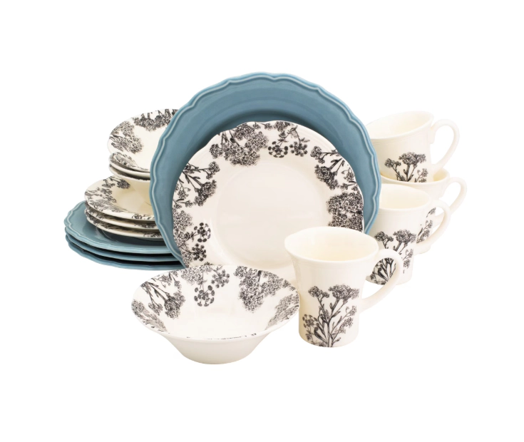 Euro Ceramica Savannah Black and White 16 Piece Dinnerware Set (Service for 4)