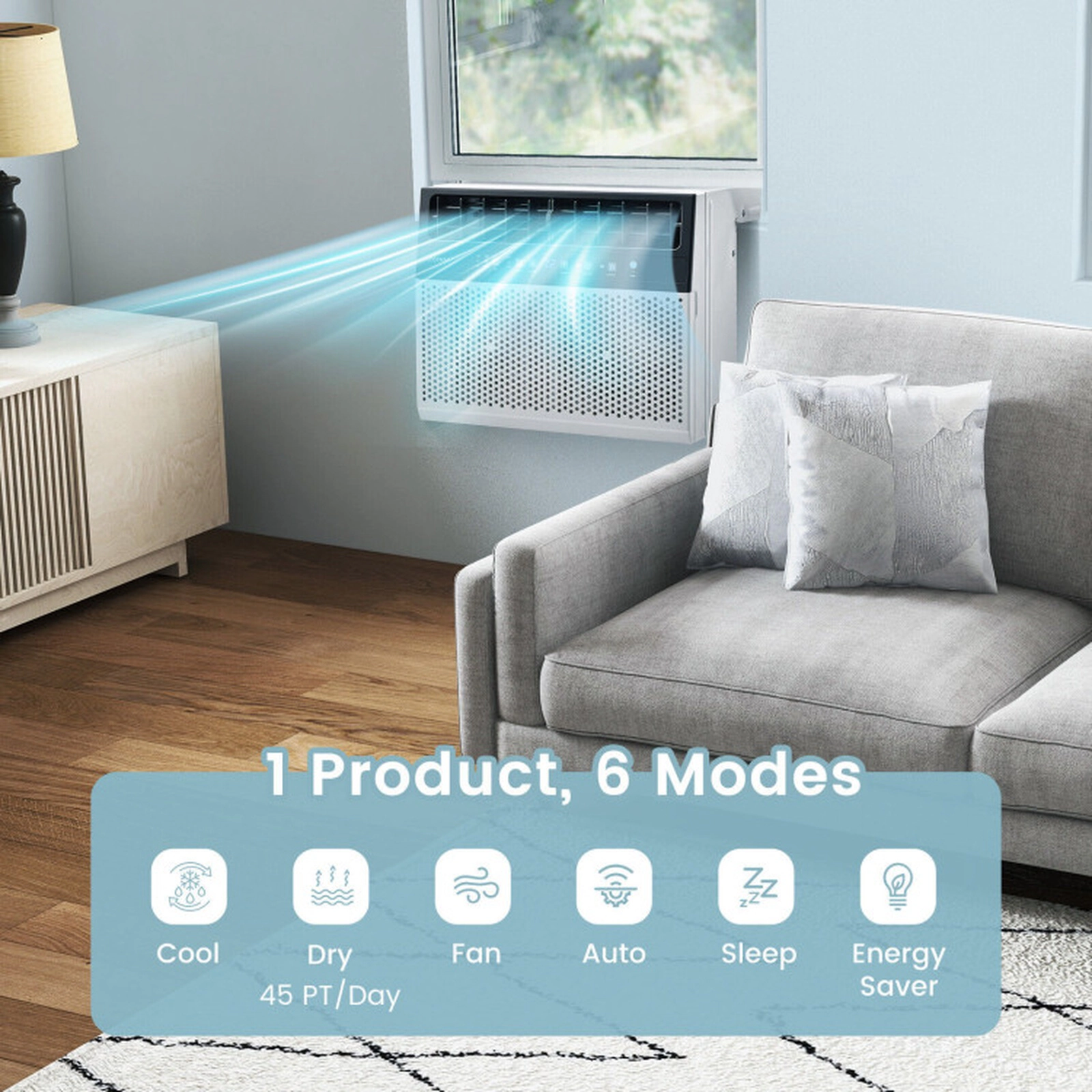 SUGIFT 12000 BTU Window Air Conditioner with My Temp Mode and 6 Modes 400 sq ft Coverage with Timer and Remote White