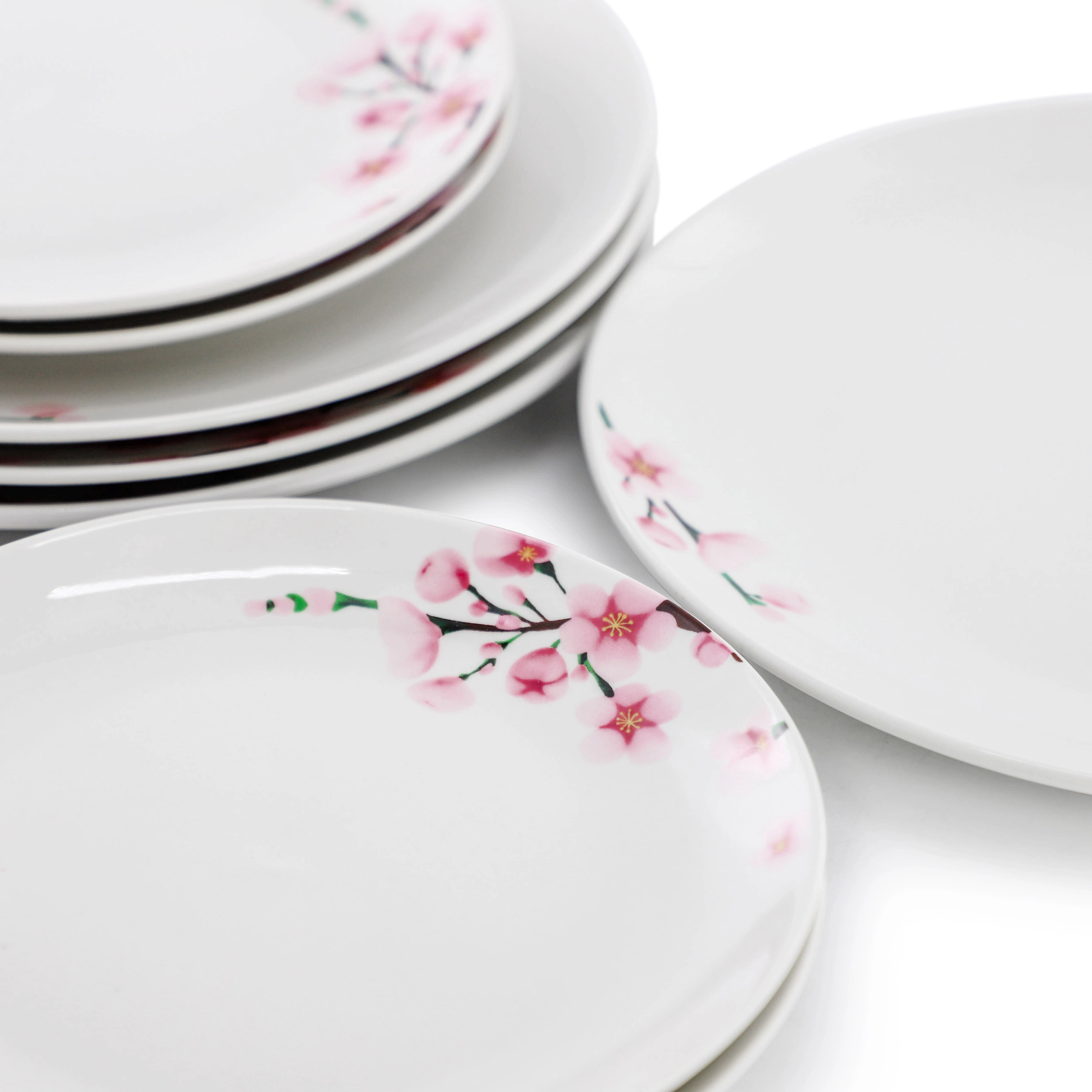 Elama Tamara 24 Piece Cherry Blossom Porcelain Double Bowl Dinnerware Set, Service for 6 in White and Pink