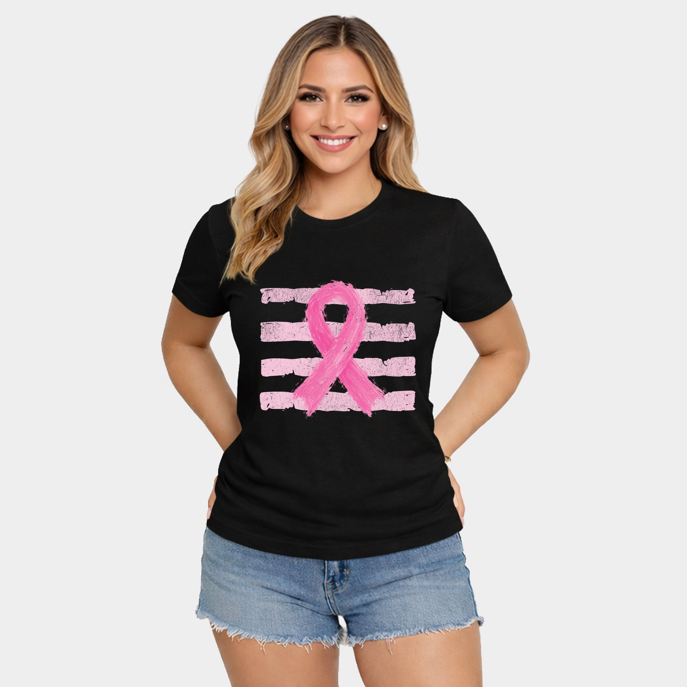 Simply Sage Market - Women's Short Sleeve Graphic T-Shirt Breast Cancer Ribbon