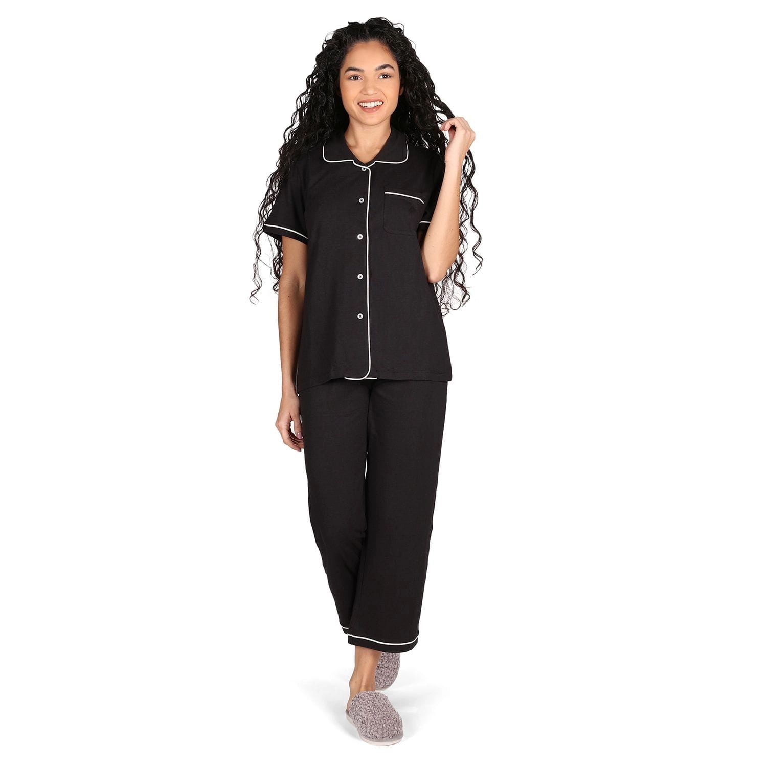 MeMoi Women's Notch Collar Capri Cotton Blend Pajama Set