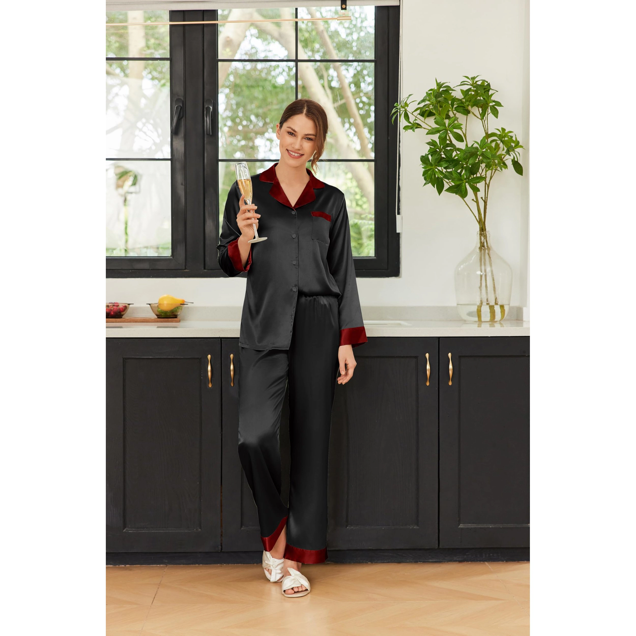 Ekouaer Silk Pajamas Funny Graphic Pajama Set Satin Sets Lounge Panda Print