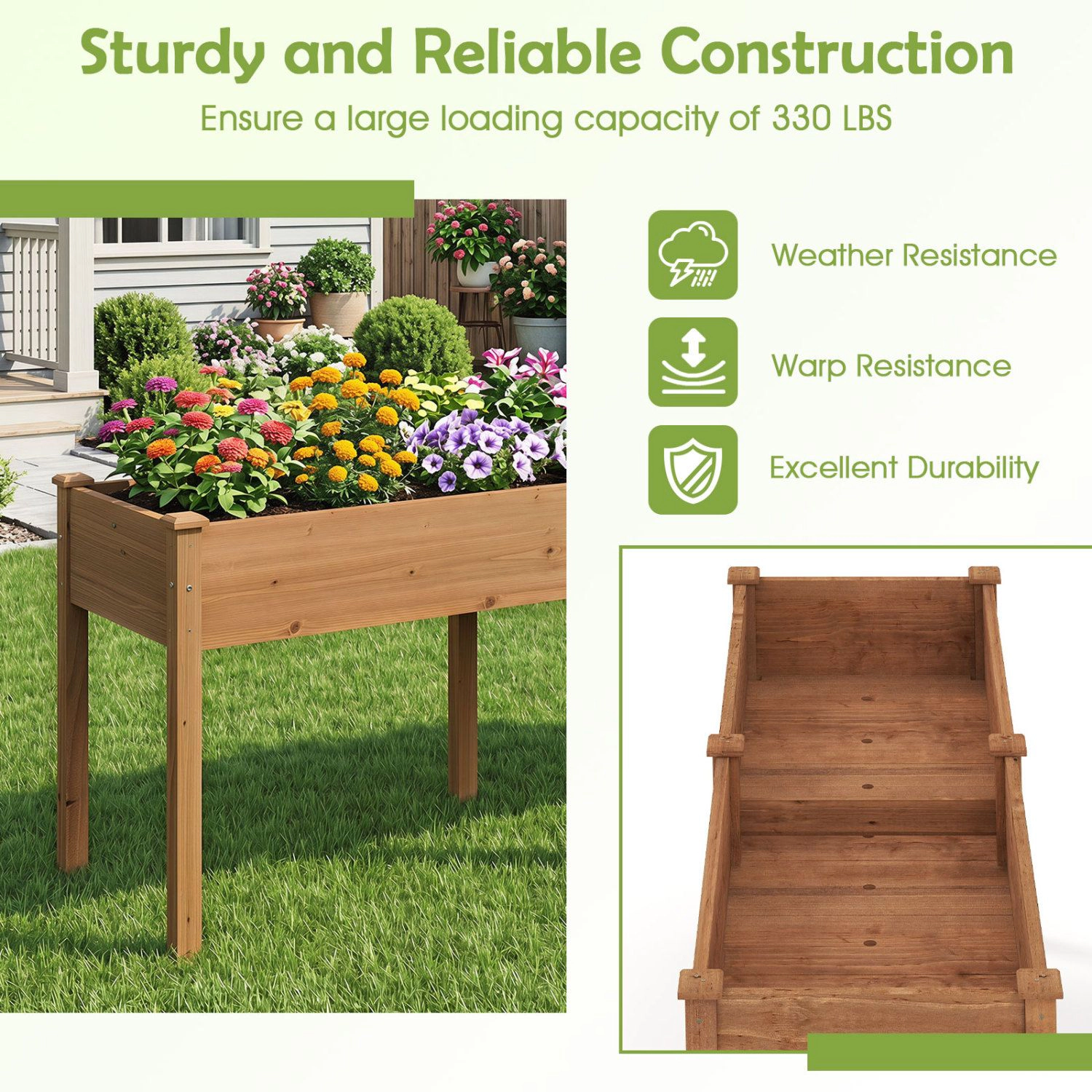 Slickblue Elevated Raised Garden Bed with Divider and Drainage Holes