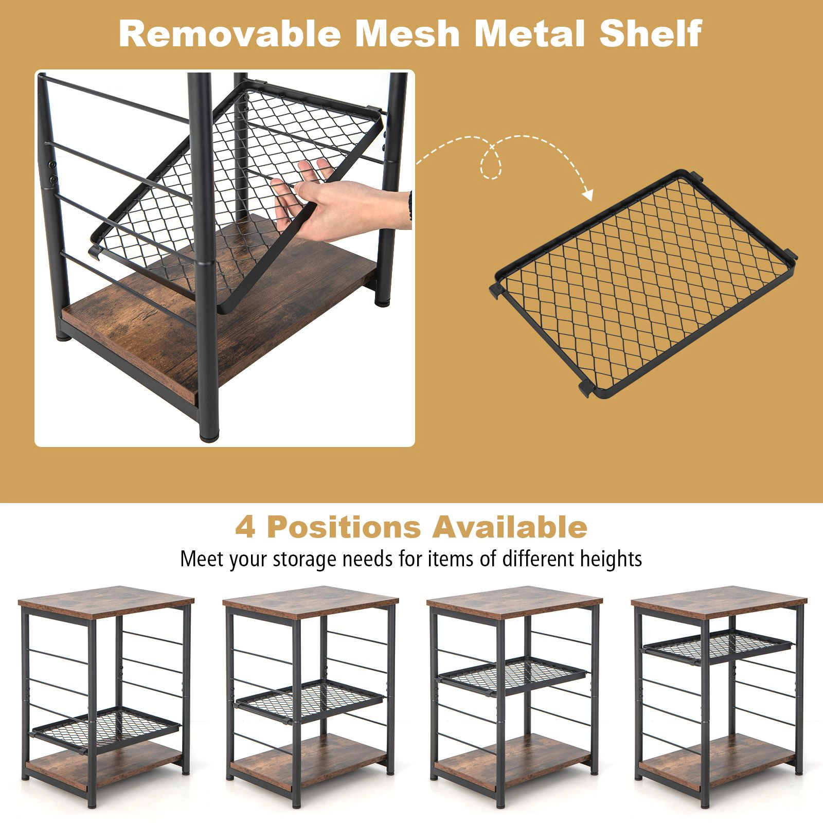 SlickBlue Compact Adjustable Side Table with 3-Tier Mesh Storage