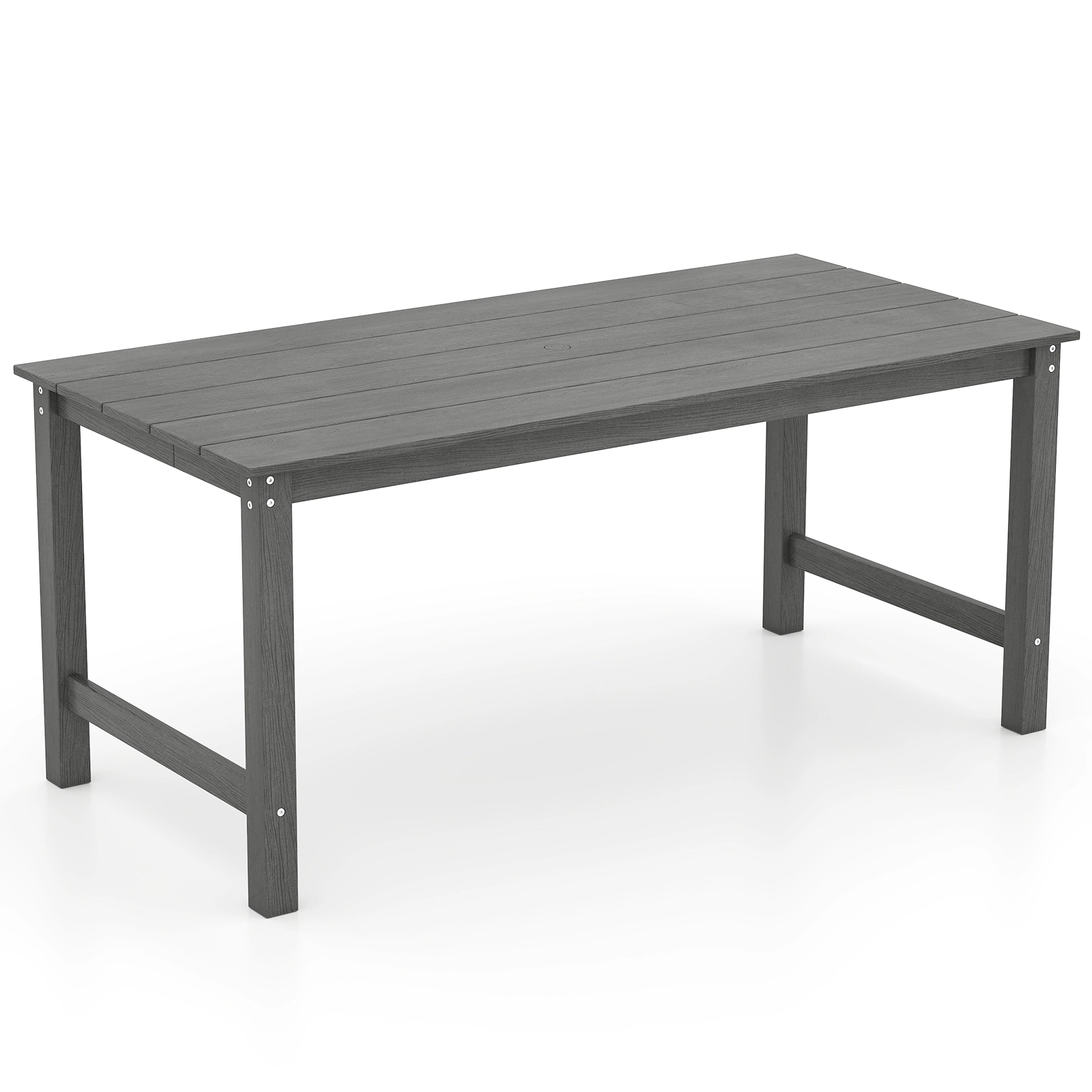 SUGIFT 67-in Gray HDPE Outdoor Dining Table for 6 with Wood Grain Top and Umbrella Hole