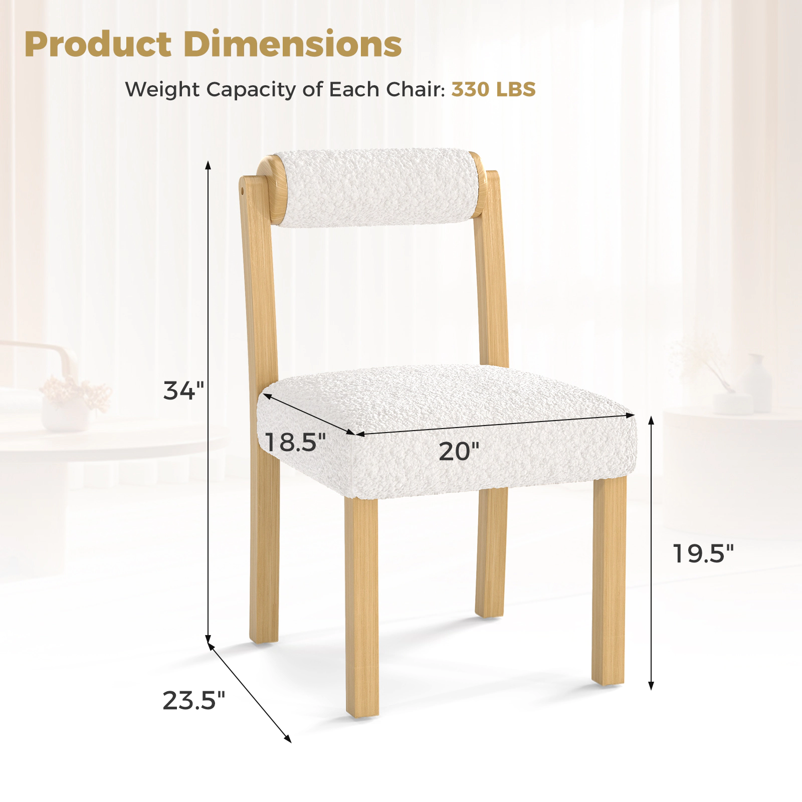 SUGIFT Wooden Dining Chair with Rubber Wood Frame and Cylinder Back Set of 2 330-lb Capacity 34-in Tall Natural White