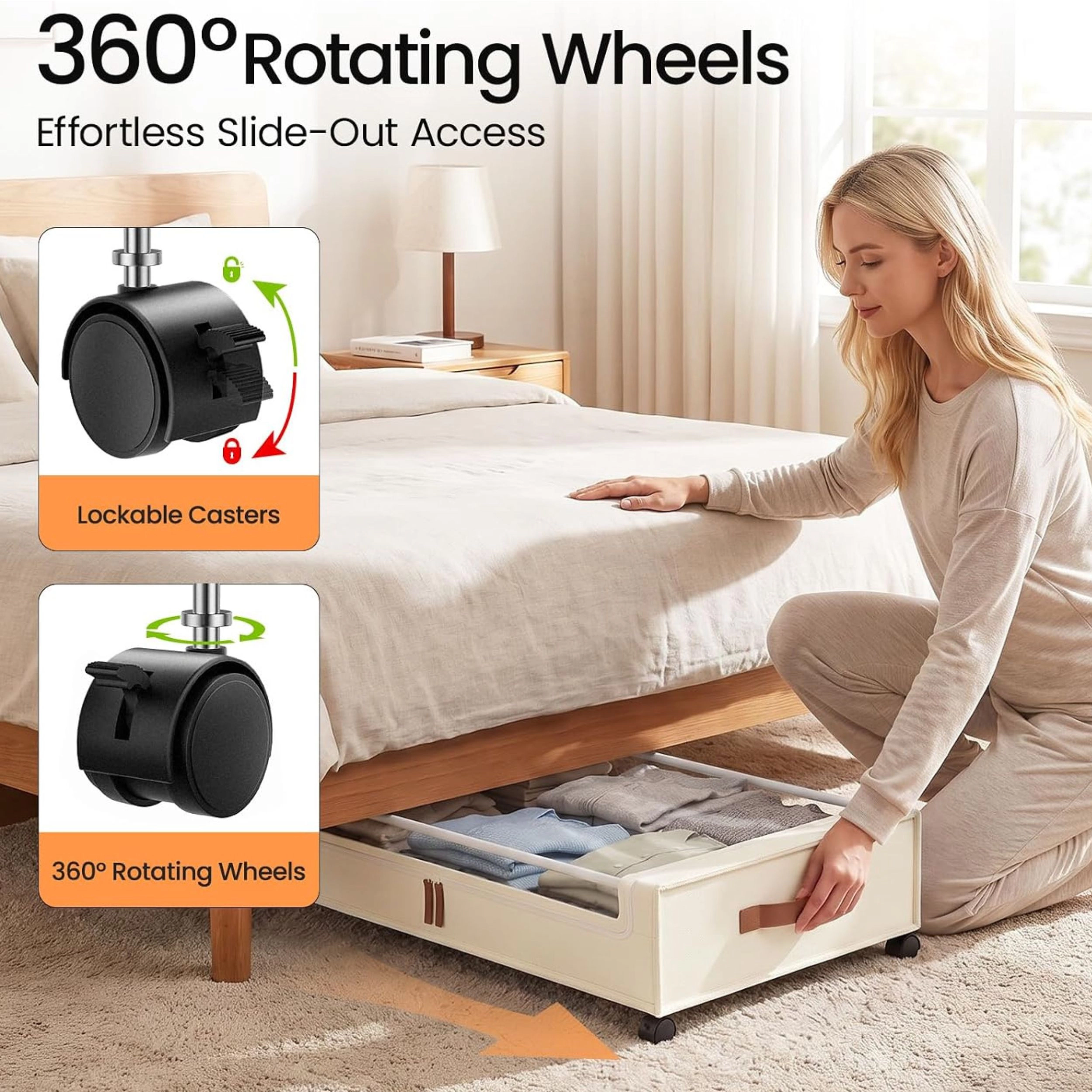 Stock Preferred 60L Under Bed Storage Containers with Wheels 2 Pack Clear Window Organizer